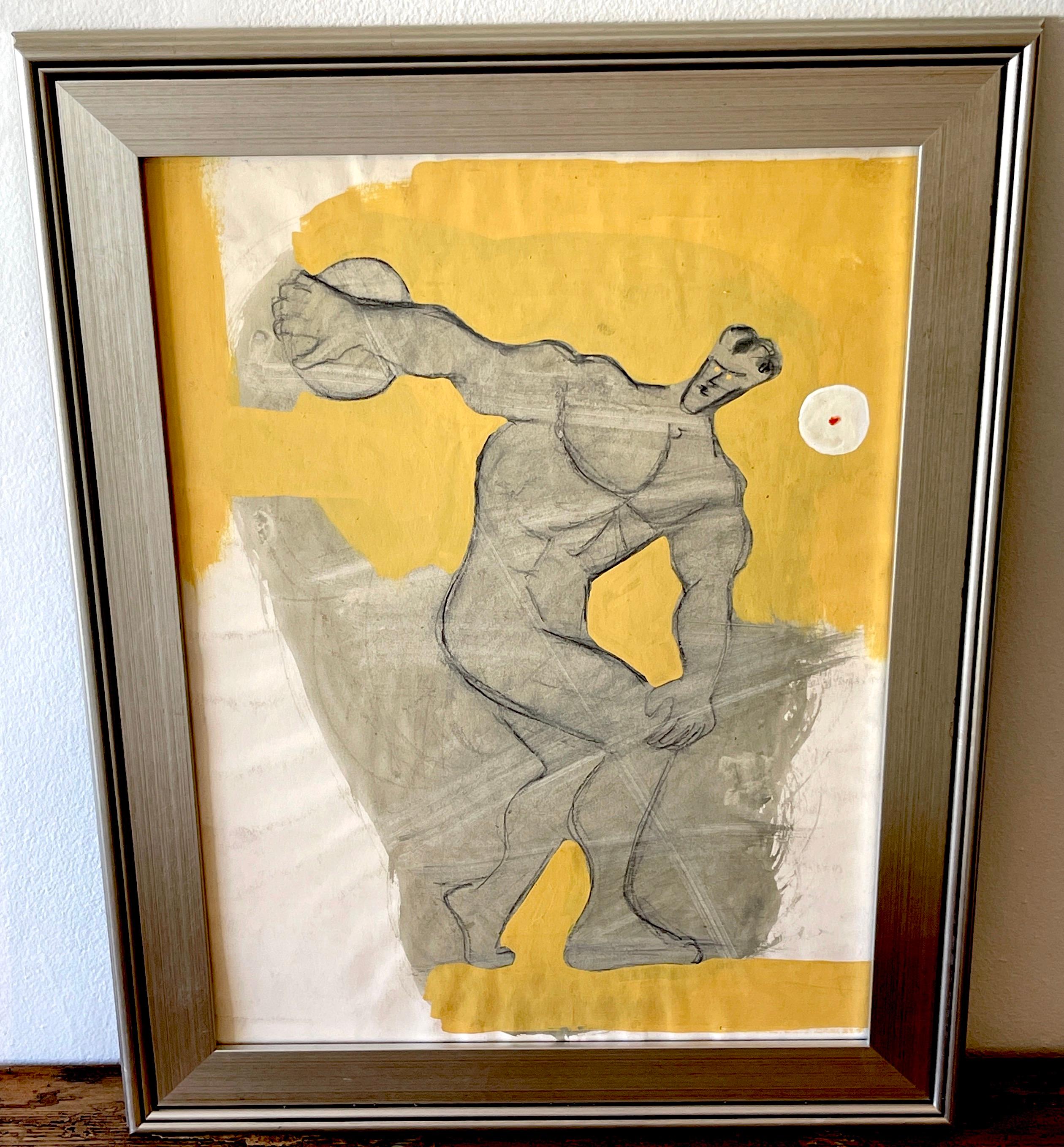 Glass 'The Discobolus' Oil/Mixed Media on Paper, 1960s by Douglas D. Peden For Sale