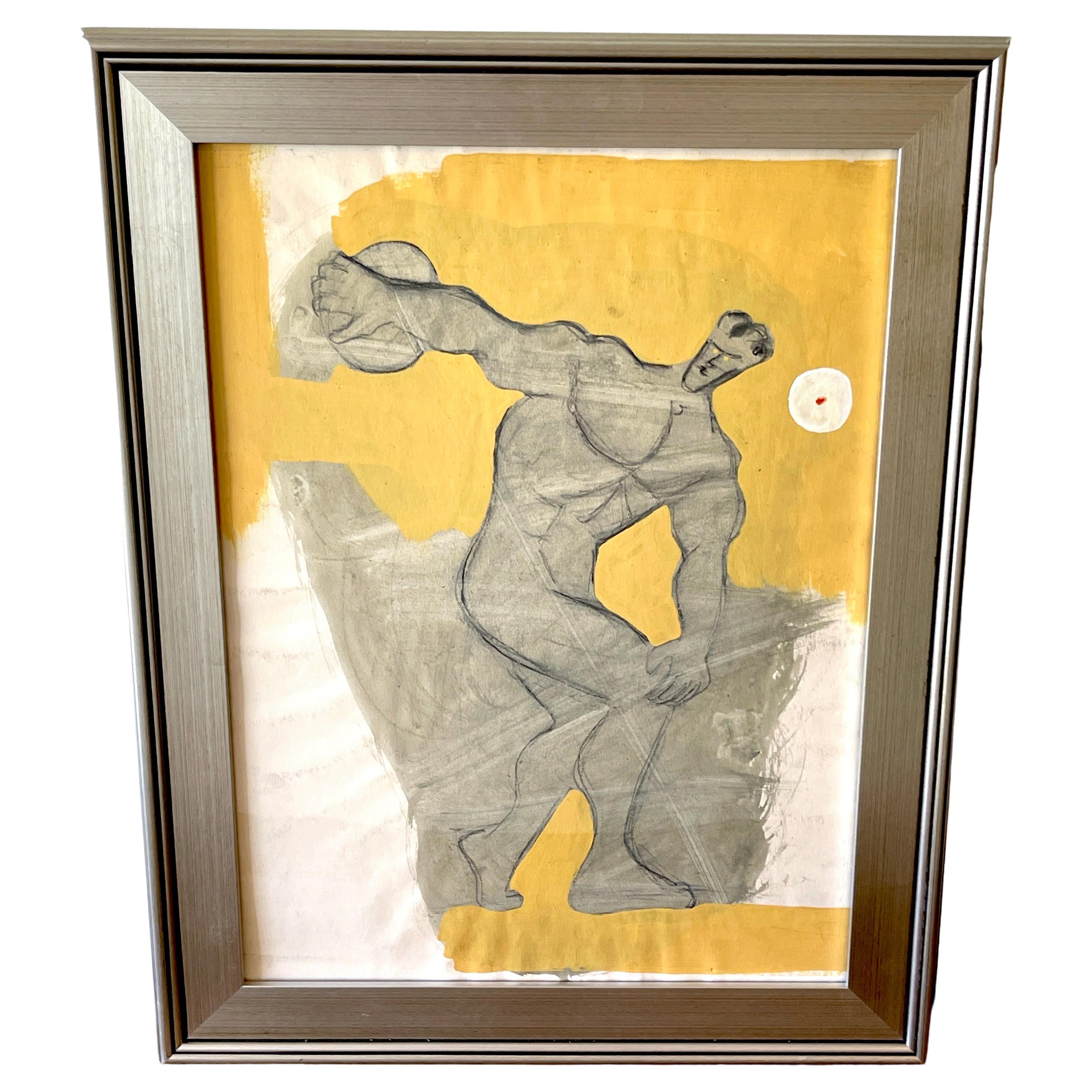'The Discobolus' Oil/Mixed Media on Paper, 1960s by Douglas D. Peden For Sale