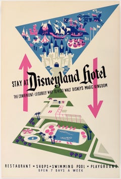 THE DISNEYLAND HOTEL Rare Original Vintage Disney Attraction Silkscreen Poster