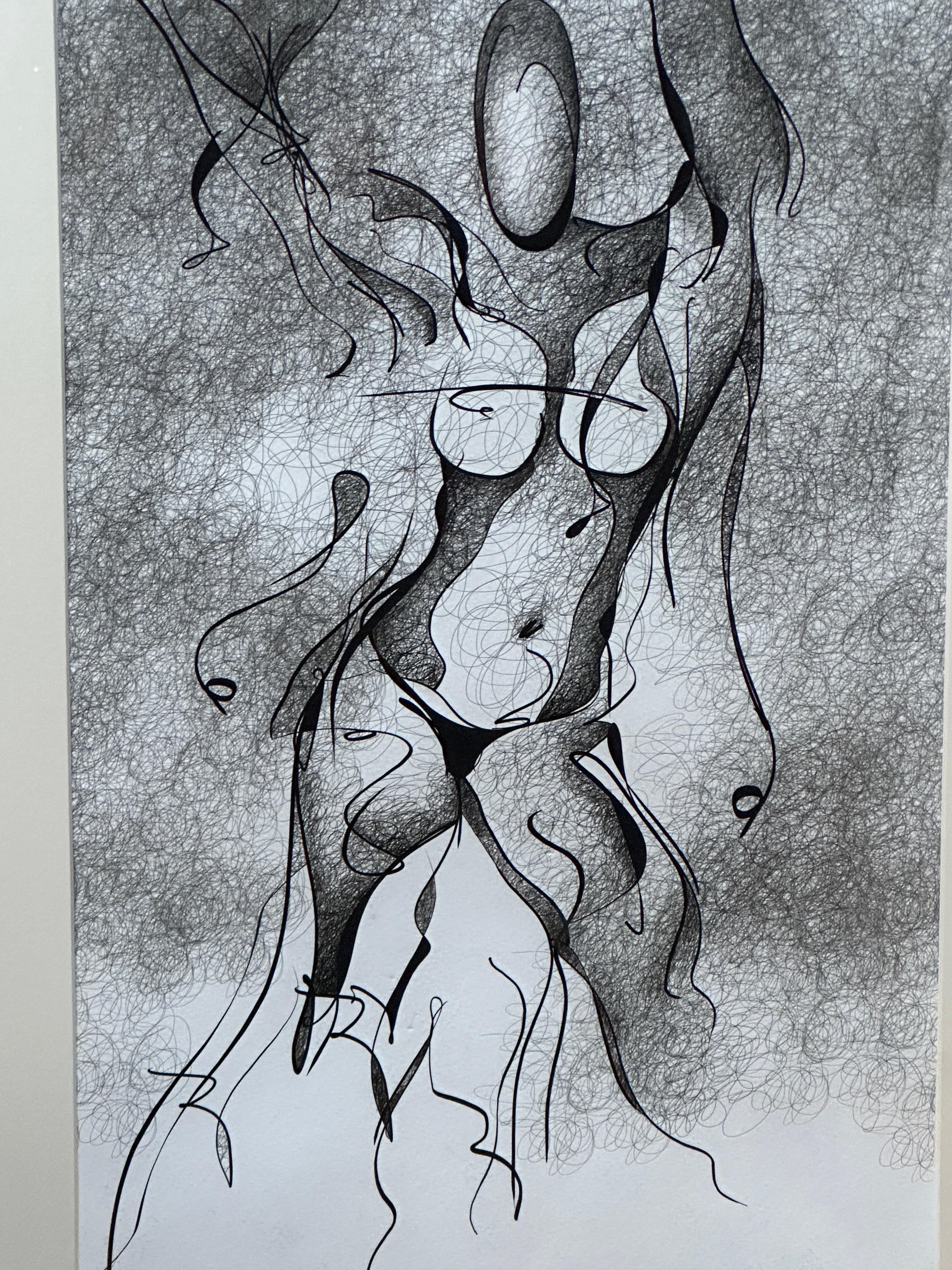 In this lithograph of a nude woman, the essence of feminine mysticism takes center stage. The work is numbered and signed but with a signature that makes it difficult to read the identity of the artist. We offer it framed. The original preparatory
