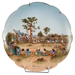 "The Donkey Race" Limoges Porcelain Dish, Signed F. Mérigot, France, Circa 1890