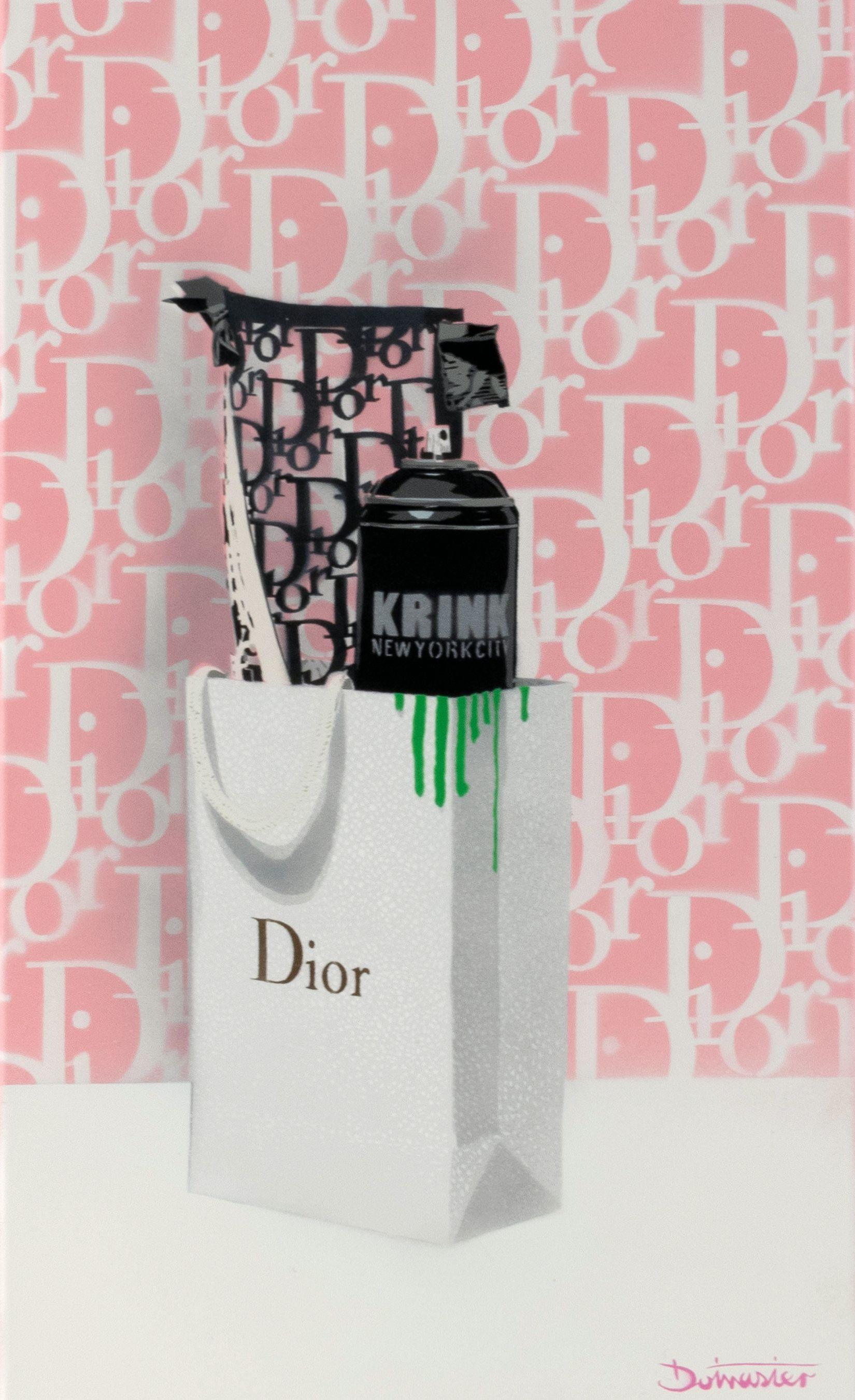 The Dotmaster Still-Life Painting - DIOR – Green Drips In The Pink