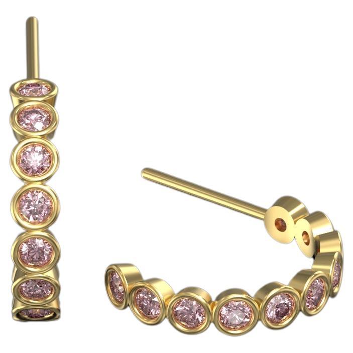 Dotted Gems Hoops Earrings, 14 Carat Yellow Gold For Sale