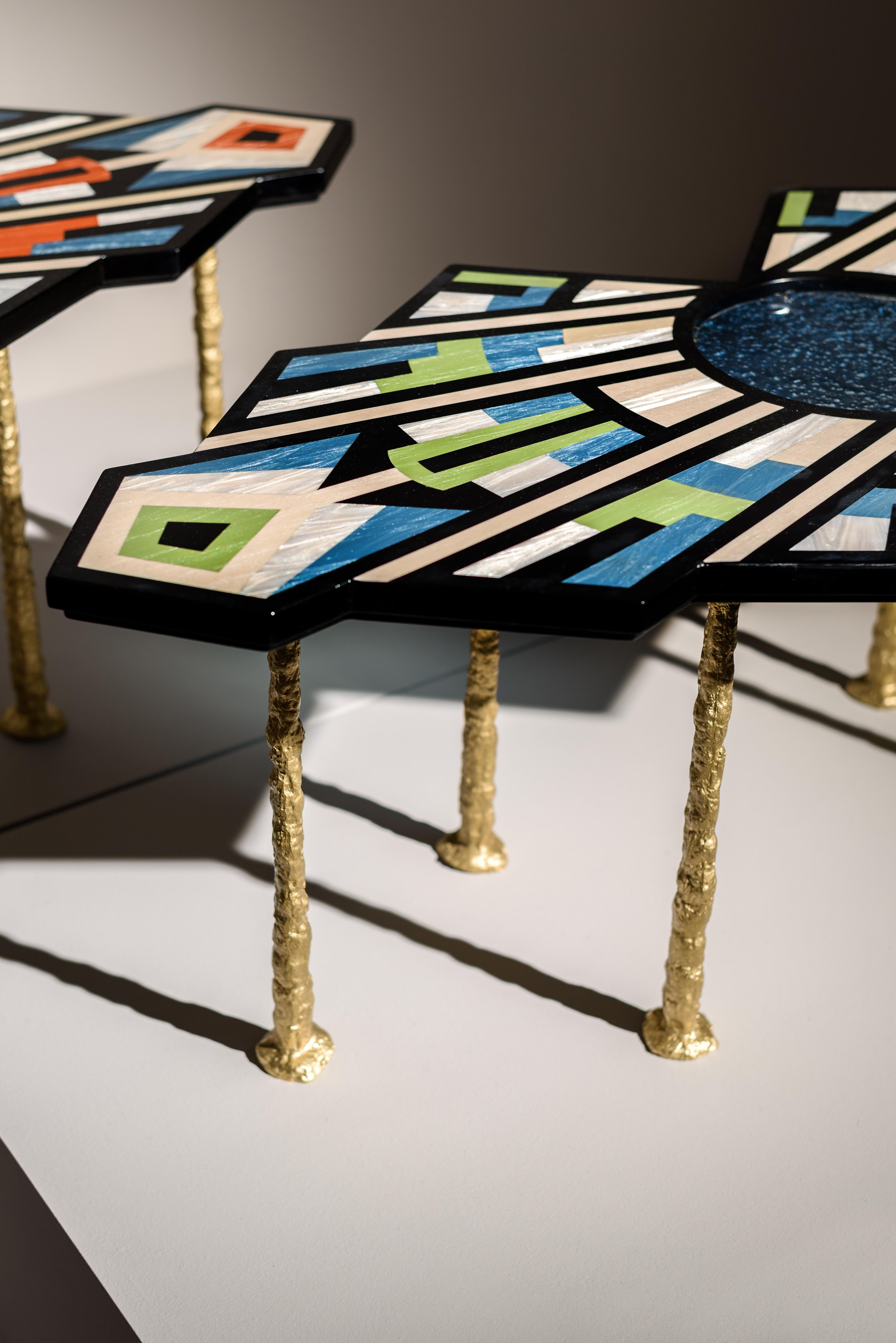 THE DRAGONFLY-Solid Wood, Glass, Acrylic Veneers and Solid Brass Coffee Table For Sale 2