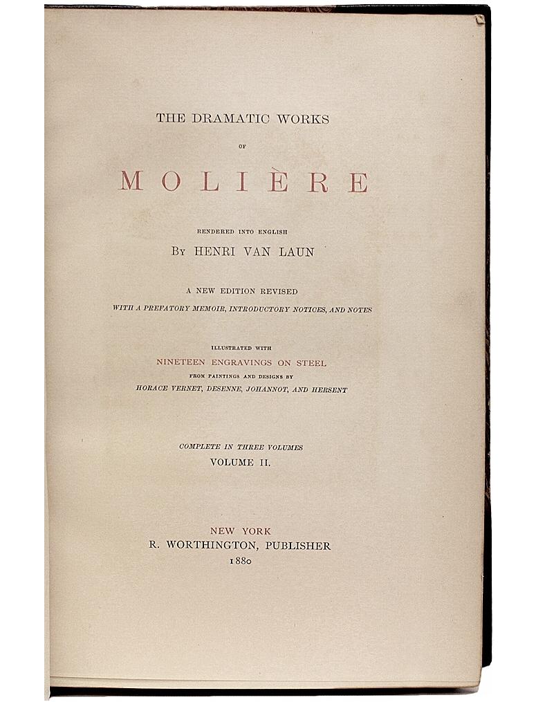 American Dramatic Works of Moliere, 3 Vols. 1880, in a Fine Leather Binding For Sale