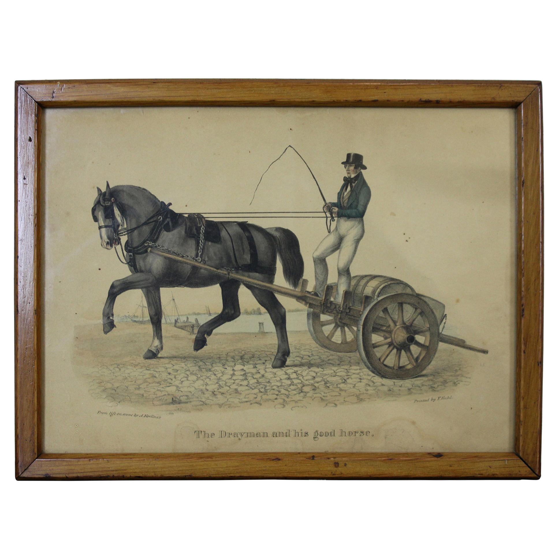 The Drayman And His Good Horse by A Koellner Color Lithograph Whiskey Barrel