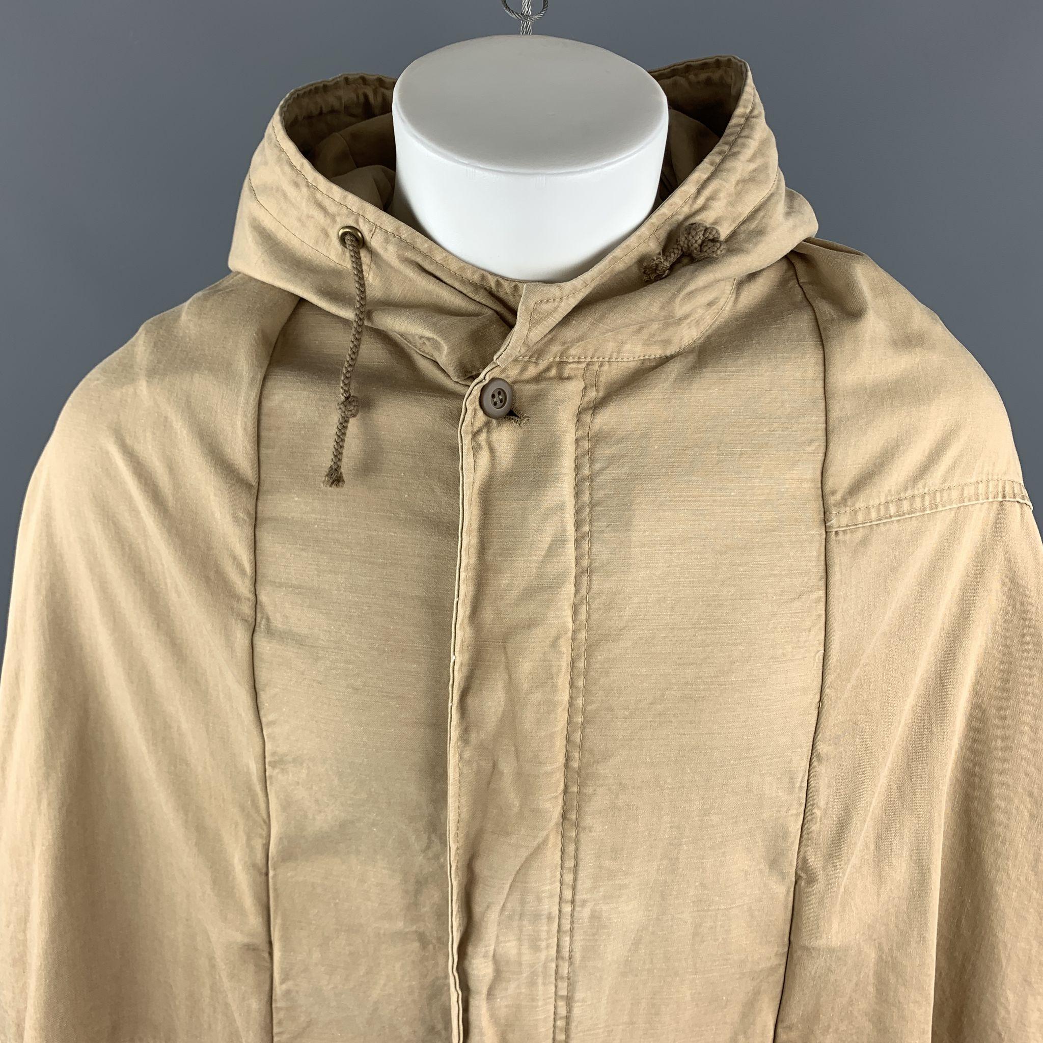 Beige THE DRESS & CO. Size 42 Khaki Cotton Hooded Drawstring Cape Jacket