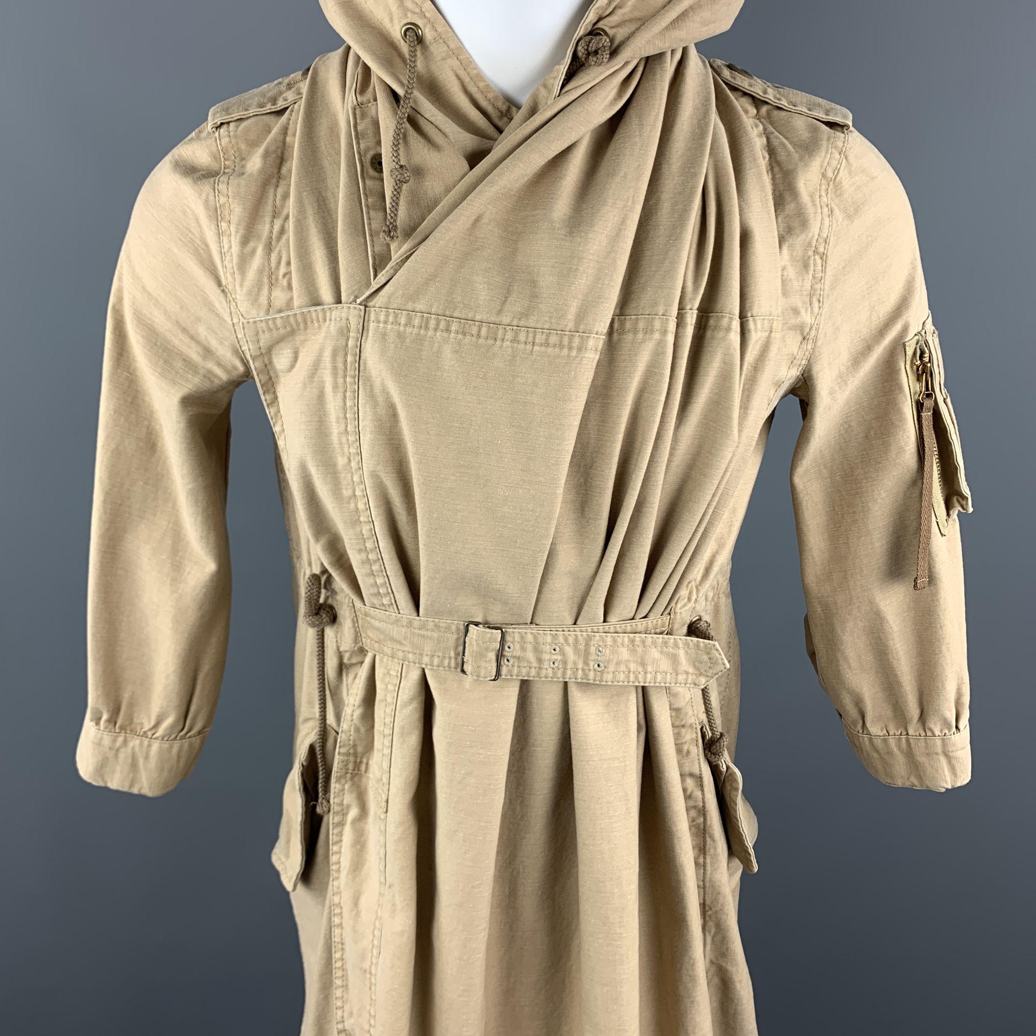 Women's or Men's THE DRESS & CO. Size 42 Khaki Cotton Hooded Drawstring Cape Jacket
