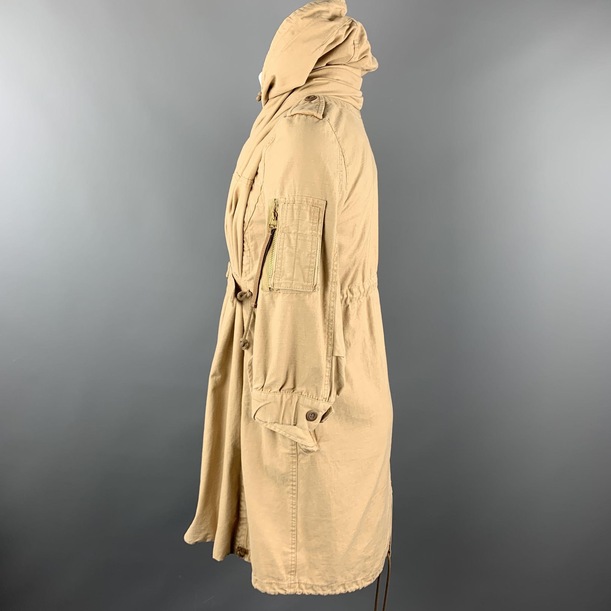 THE DRESS & CO. Size 42 Khaki Cotton Hooded Drawstring Cape Jacket 2