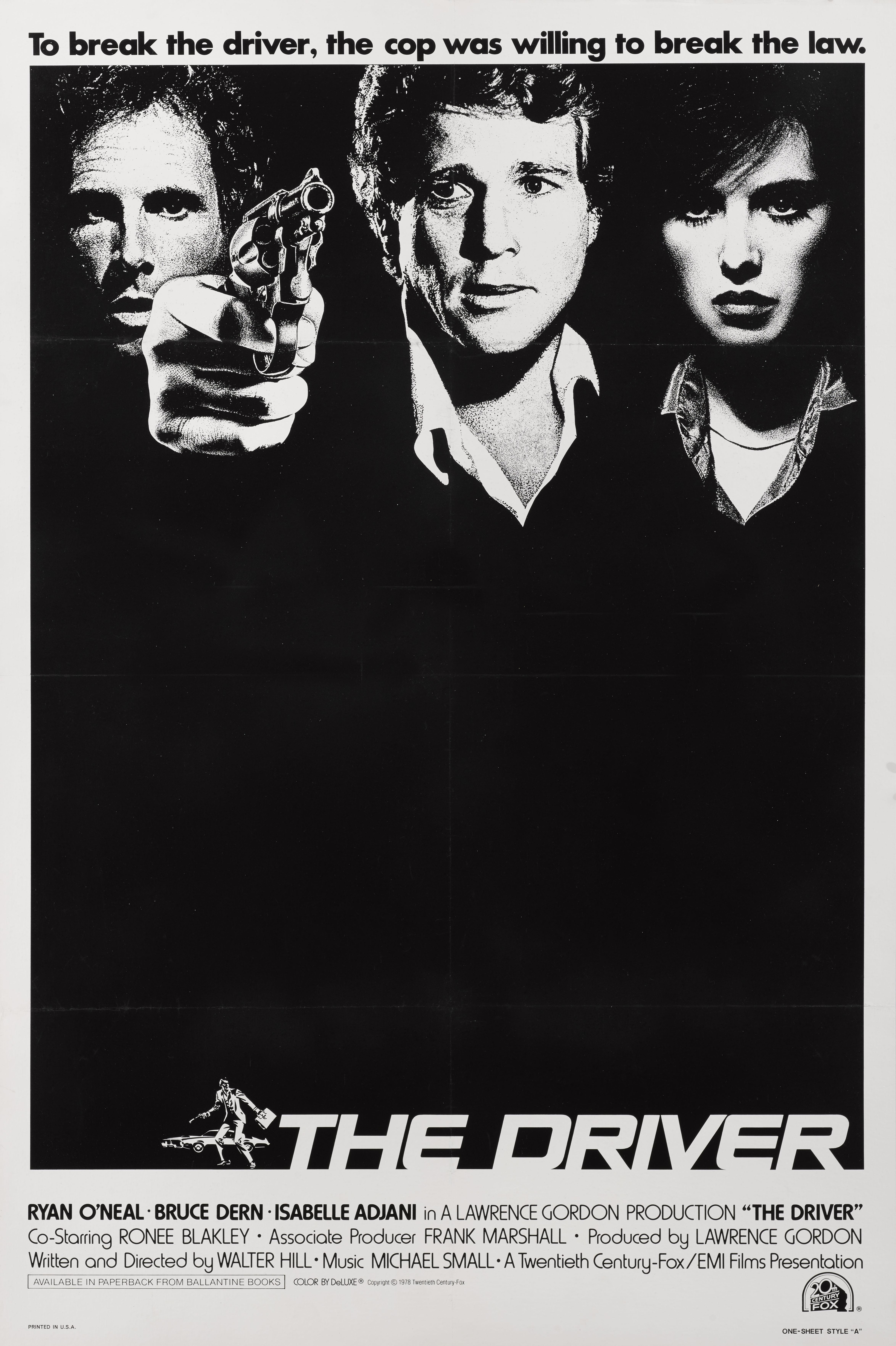 Original US-Filmplakat für den Action-Thriller The Driver von 1978.
Dies ist das Plakat im Stil der US International.
Regie führte Walter Hill, die Hauptrollen spielten Ryan O'Neal, Bruce Dern, Isabelle Adjani und Ronee Blakley.
Dieses Stück ist