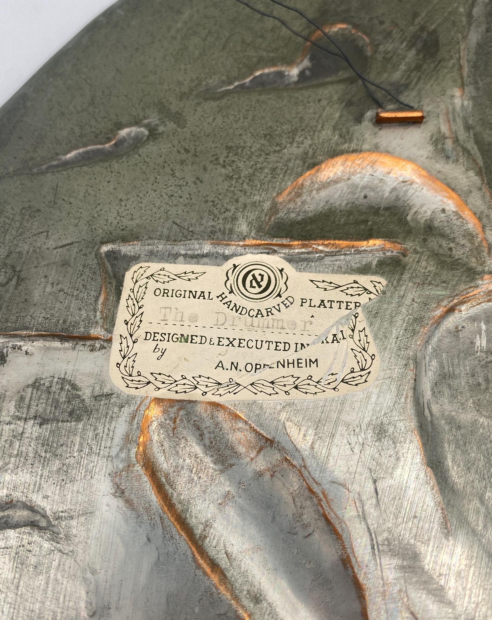 The Drummer Copper Tray Platter Wall Hanging Platter by A.N Oppenheim, 1950's 6