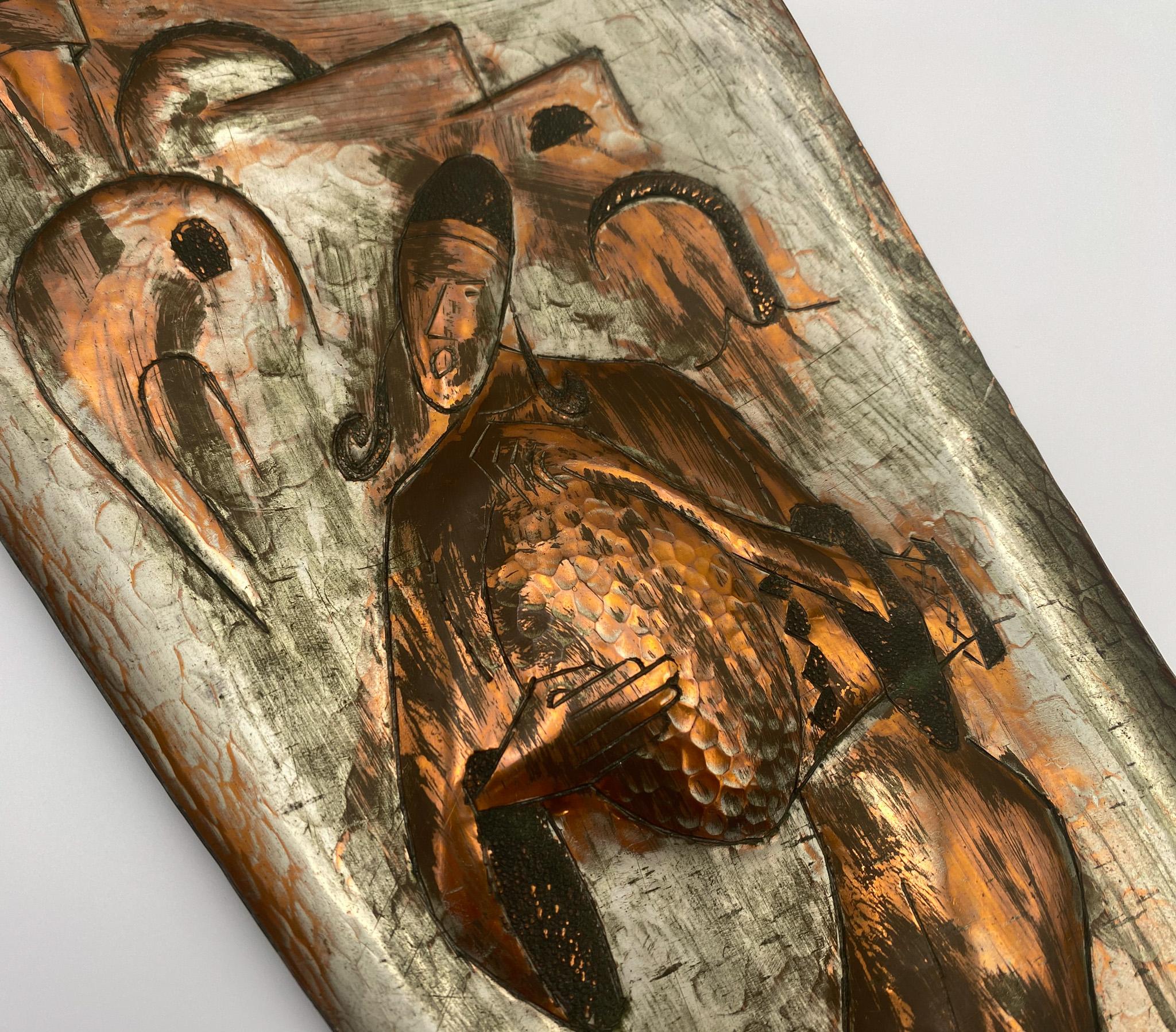 20th Century The Drummer Copper Tray Platter Wall Hanging Platter by A.N Oppenheim, 1950's