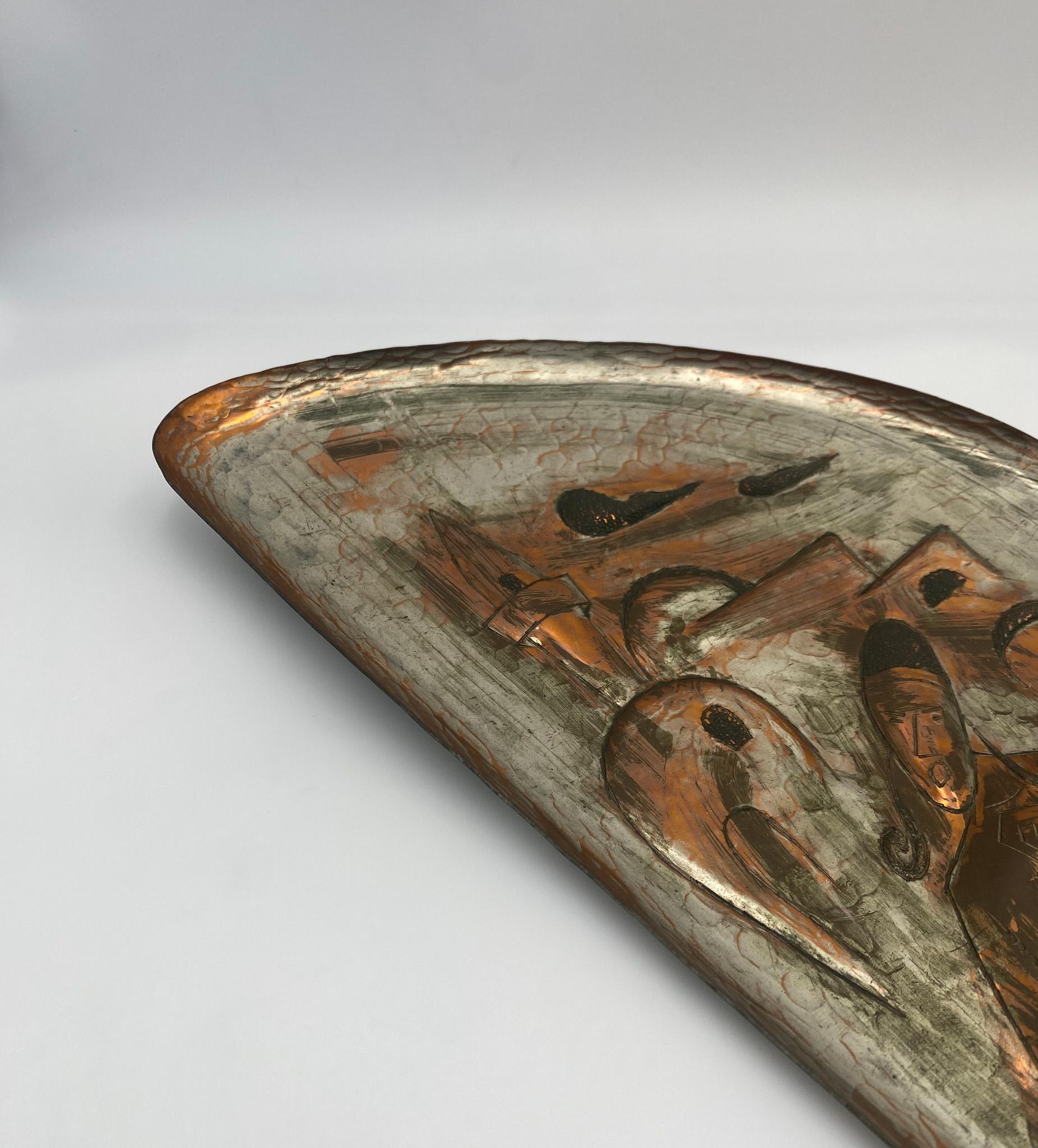 The Drummer Copper Tray Platter Wall Hanging Platter by A.N Oppenheim, 1950's  For Sale 2