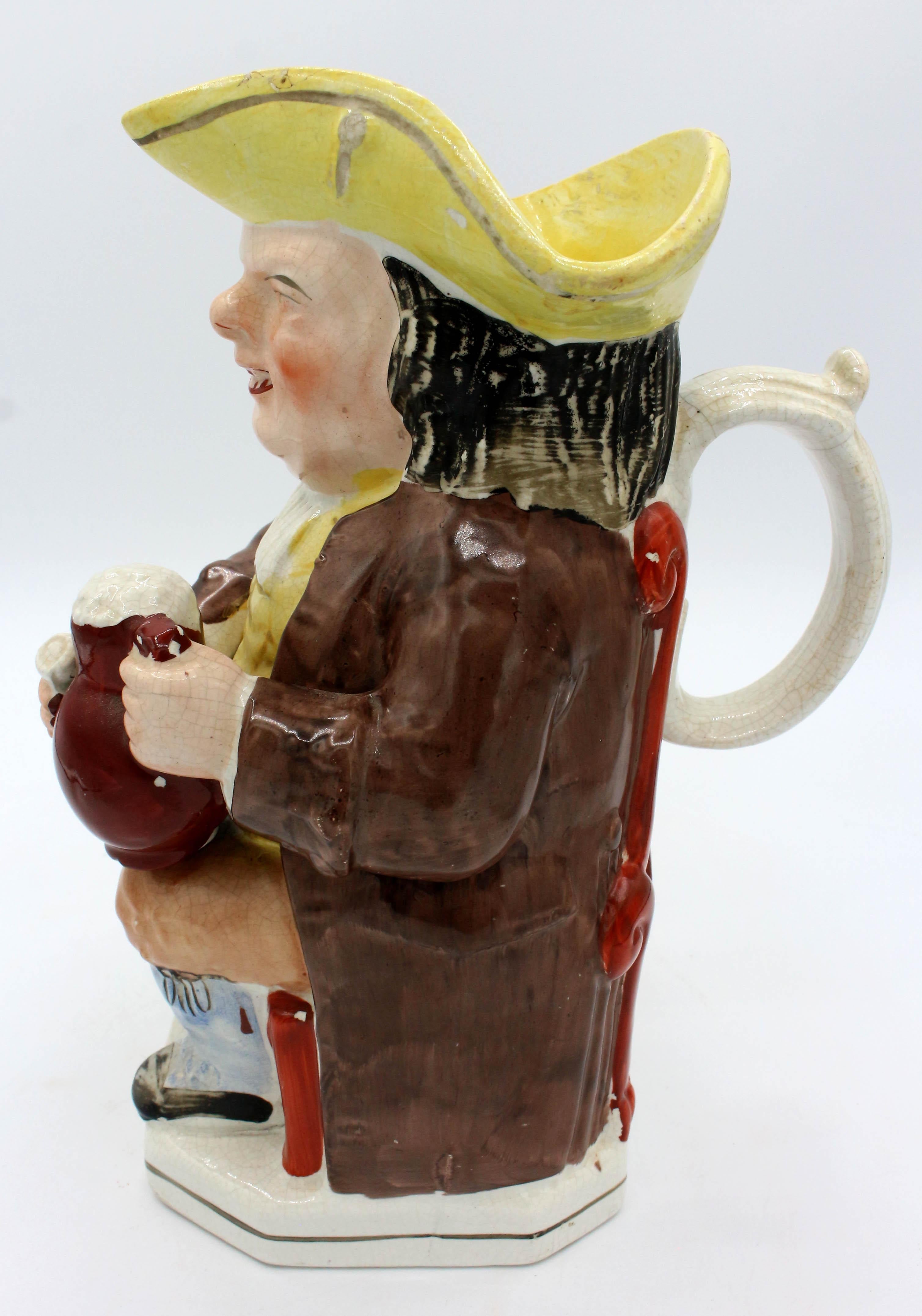 The Drunken Parson with White Clerical Collar Toby Jug, England, circa 1880s In Good Condition For Sale In Chapel Hill, NC