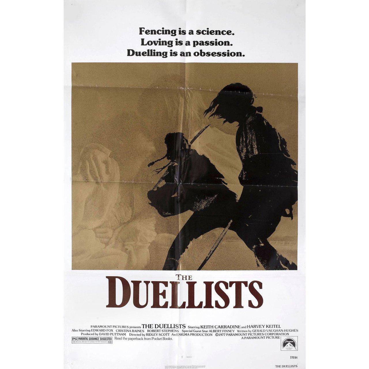 Original 1977 U.S. one sheet poster for the film “The Duellists” directed by Ridley Scott with Keith Carradine / Harvey Keitel / Albert Finney / Edward Fox. Very good-fine condition, folded. Many original posters were issued folded or were