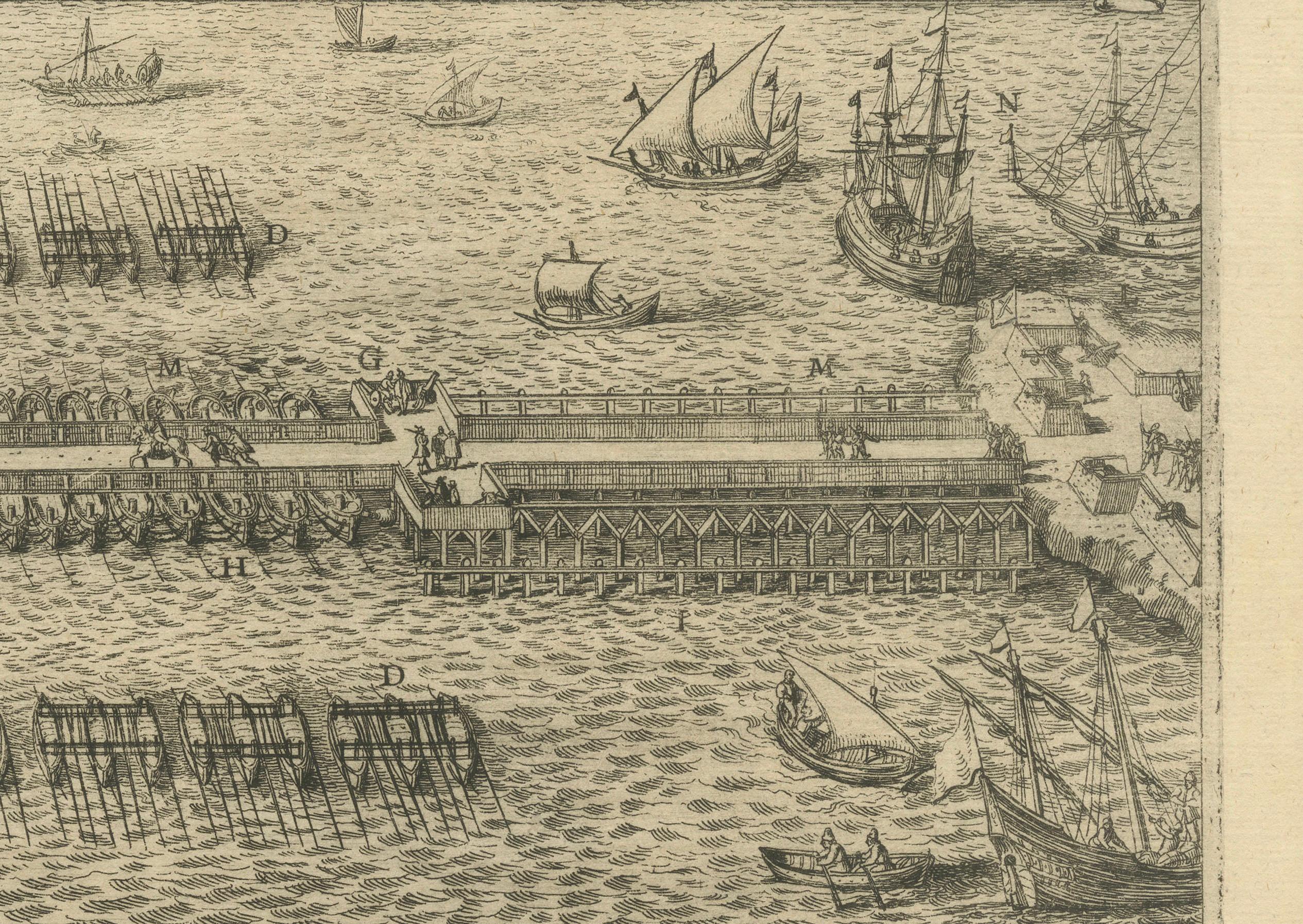 Die Pontonbrücke des Duke of Parma bei der Belagerung von Antwerpen, 1632 (Papier) im Angebot