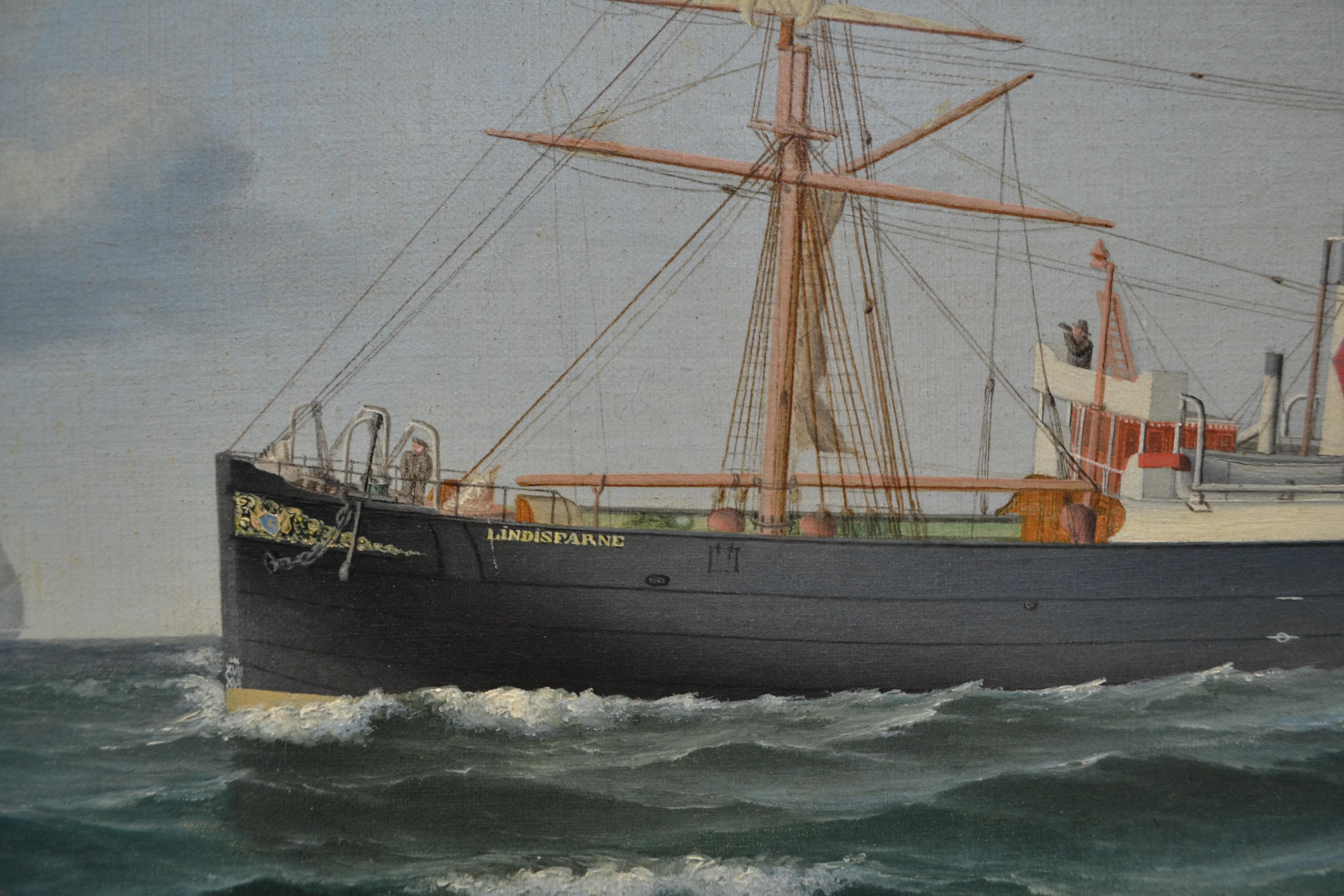 Painted Dundee Steamship “Lindisfarne” by Danish 19th Century Artist Jorgen Dahl