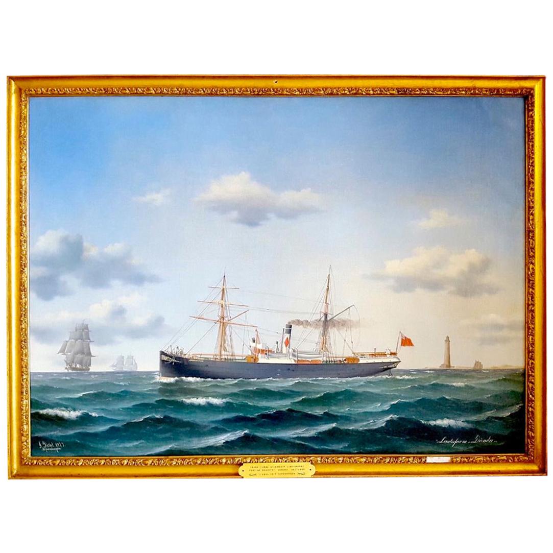 Dundee Steamship “Lindisfarne” by Danish 19th Century Artist Jorgen Dahl