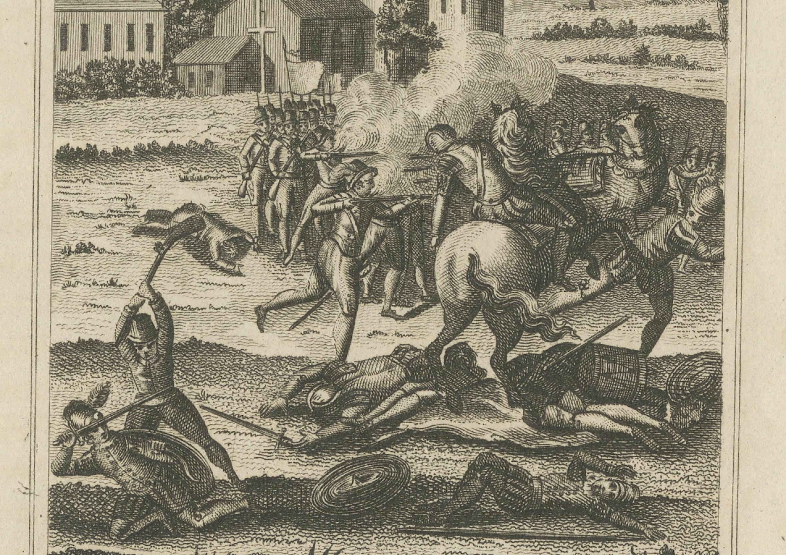 The Dutch Defeat a Spanish Force: 18. Jahrhundert Gravur veröffentlicht in Irland im Zustand „Gut“ im Angebot in Langweer, NL