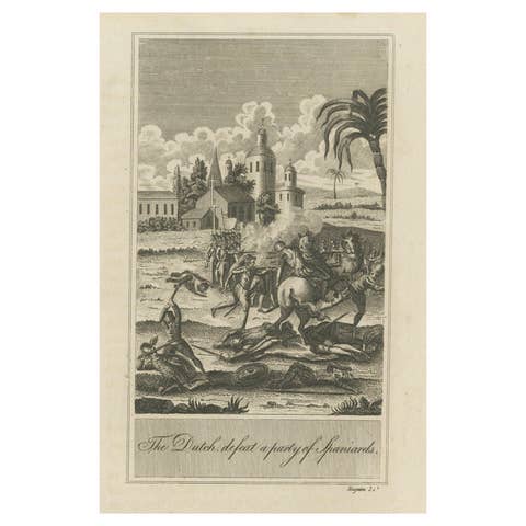 The Dutch Defeat a Spanish Force: 18th-Century Engraving Published in Ireland