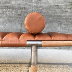 EÆ Daybed in Cognac Leather with Cerused Iroko Legs & Burnished Nickel