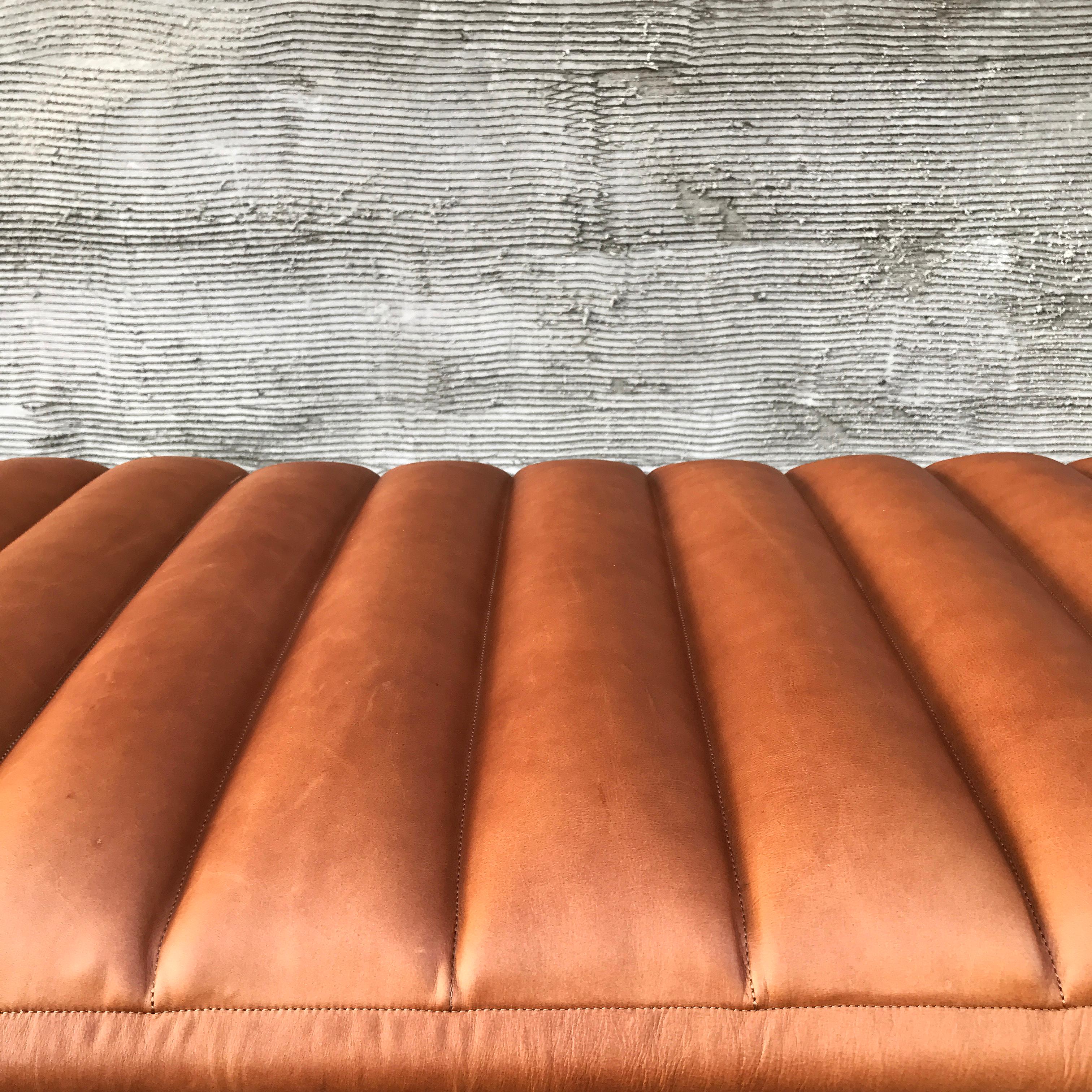 American EÆ Daybed in Cognac Leather with Cerused Iroko Legs & Burnished Nickel For Sale