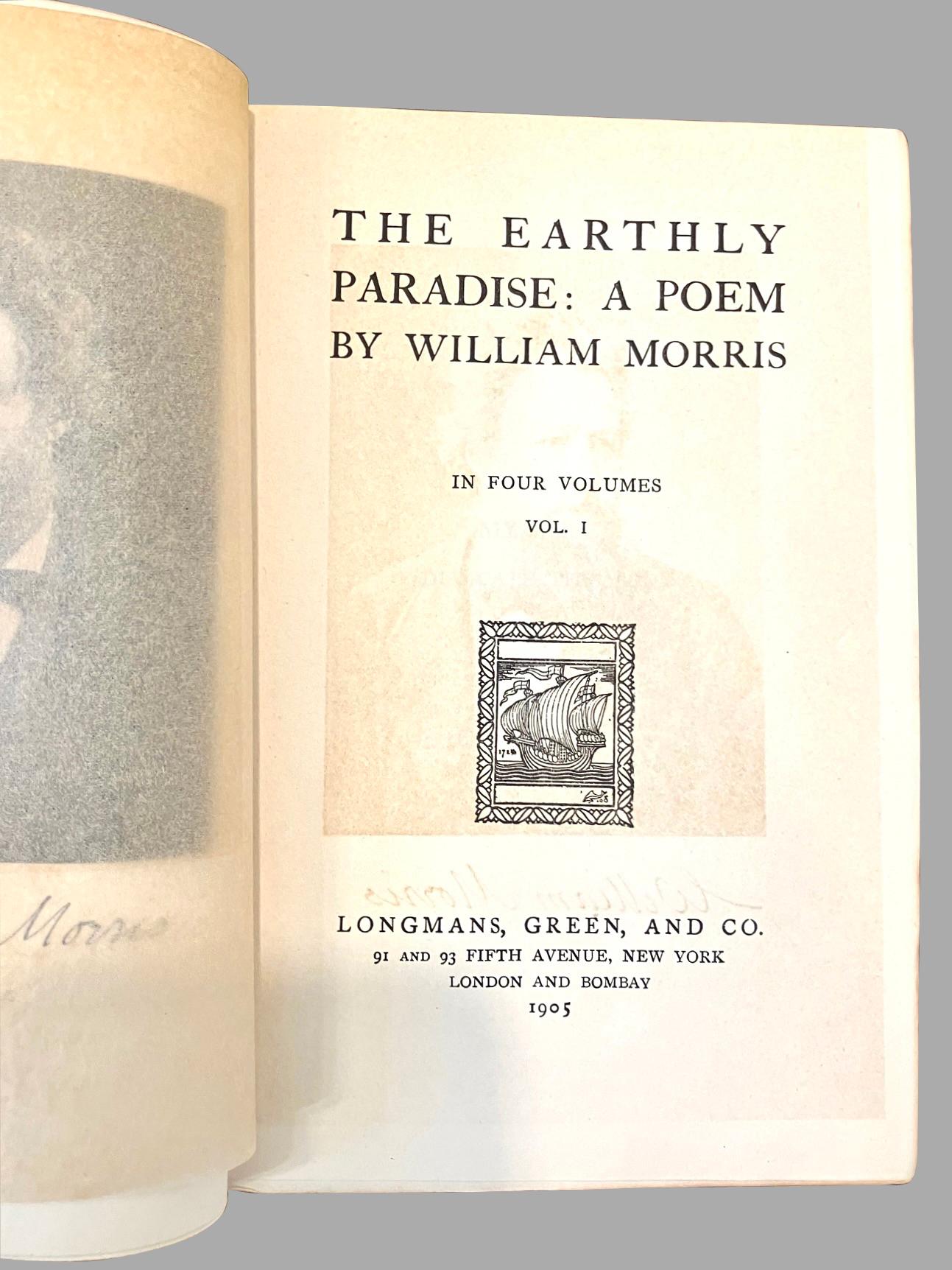 The Earthly Paradise: Ein Gedicht von William Morris in 4 ledergebundenen Bänden (20. Jahrhundert) im Angebot