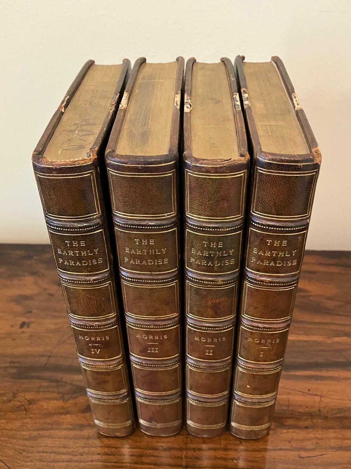 The Earthly Paradise: Ein Gedicht von William Morris in 4 ledergebundenen Bänden im Zustand „Gut“ im Angebot in San Francisco, CA