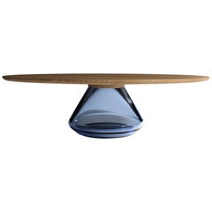 Minimalist Oak Glass Coffee Table "Blue Eclipse" by Grzegorz Majka