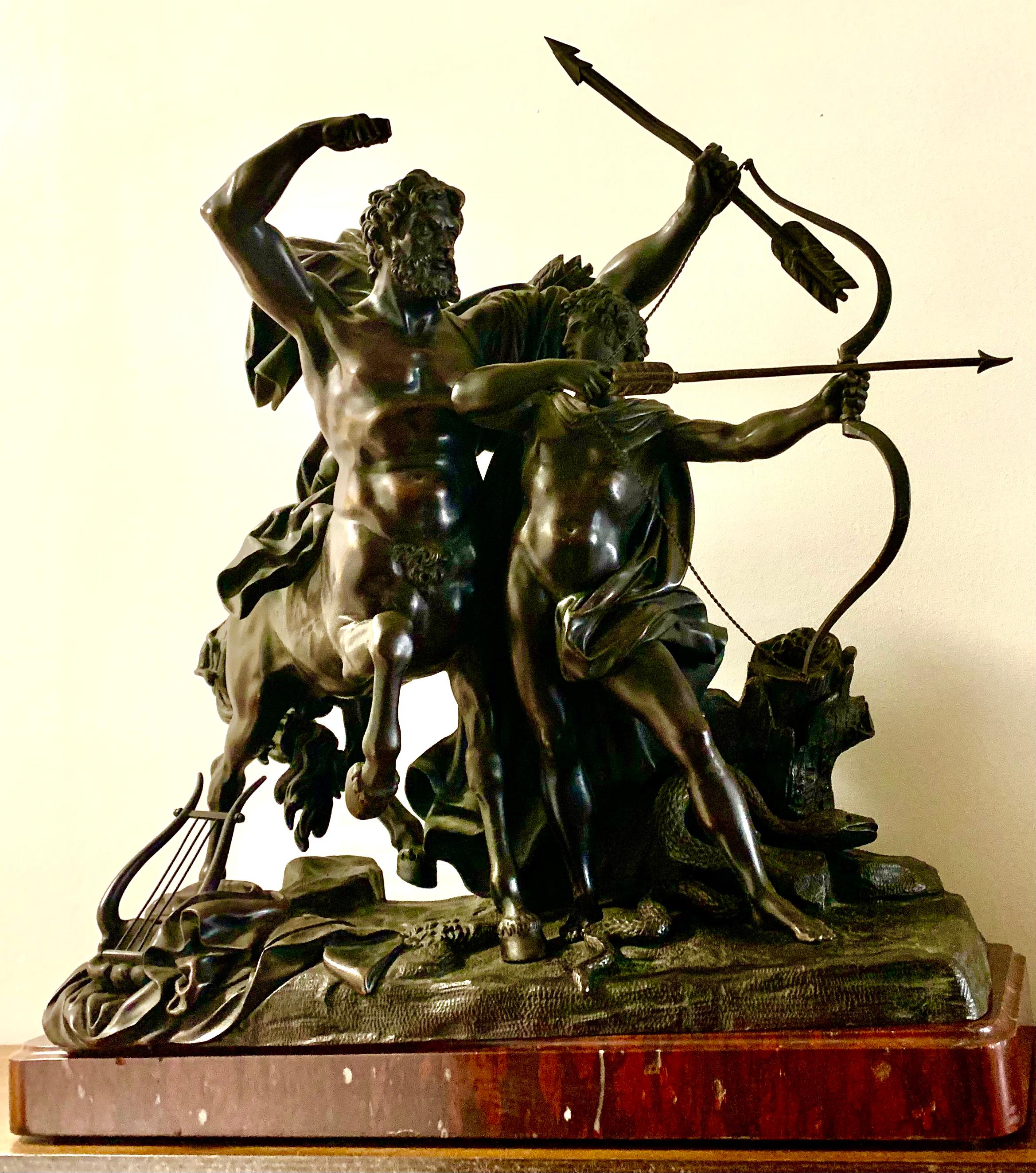 Large Neoclassical Antique French Bronze, Education of Achilles, Francois Rude For Sale 12