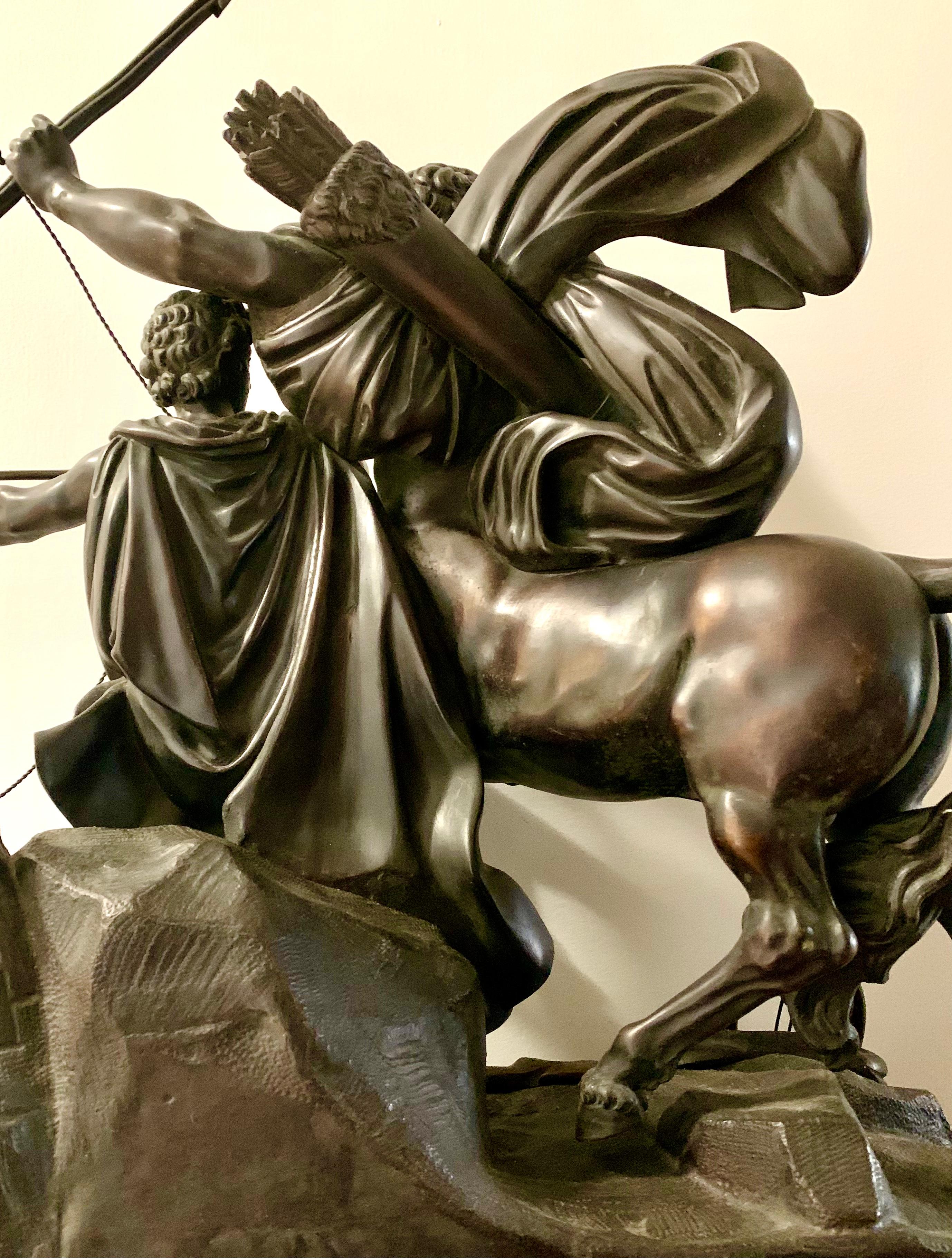 French Education of Achilles by the Centaur Chiron Bronze Sculpture, Francois Rude For Sale