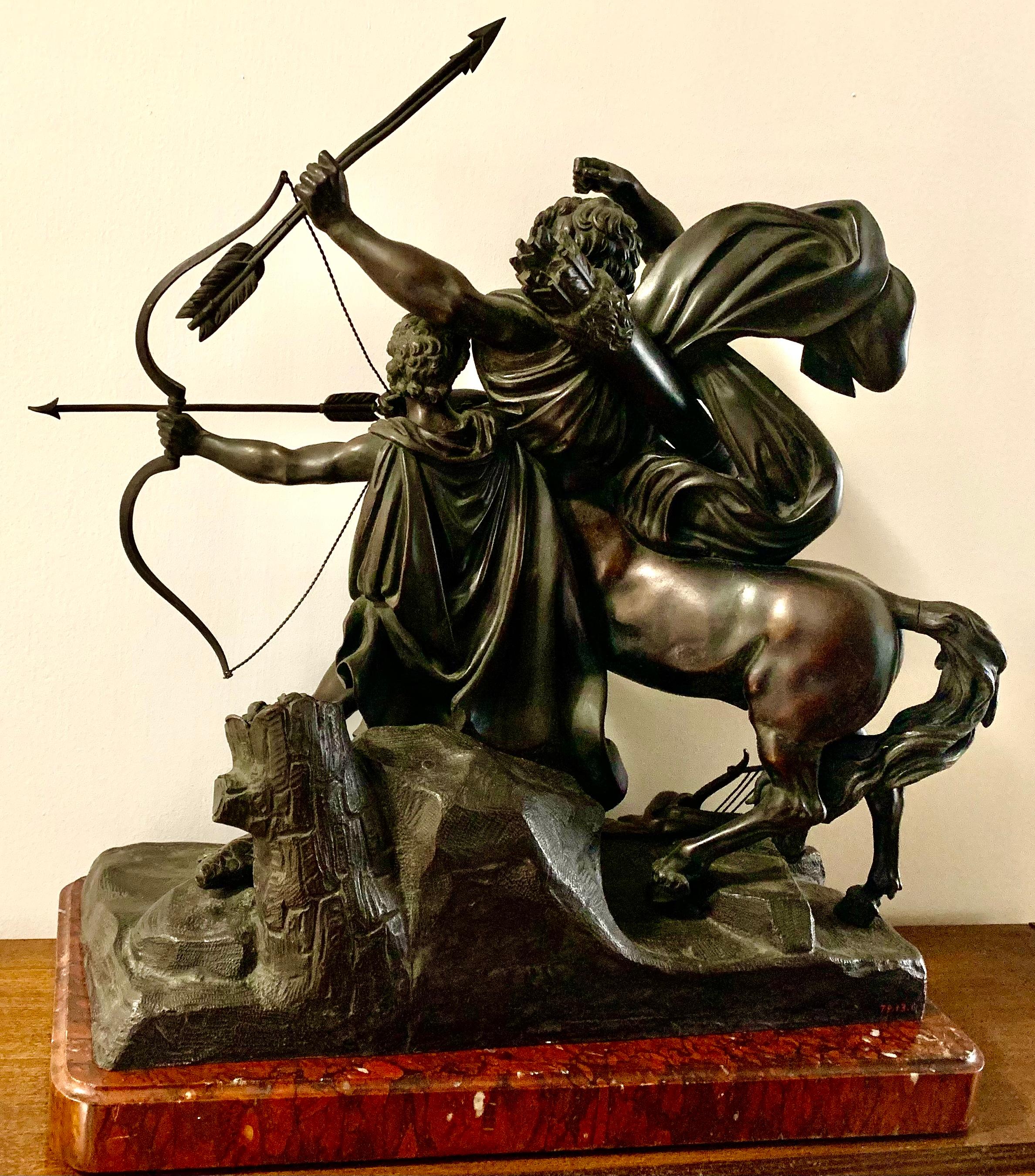 Education of Achilles by the Centaur Chiron Bronze Sculpture, Francois Rude In Good Condition For Sale In New York, NY