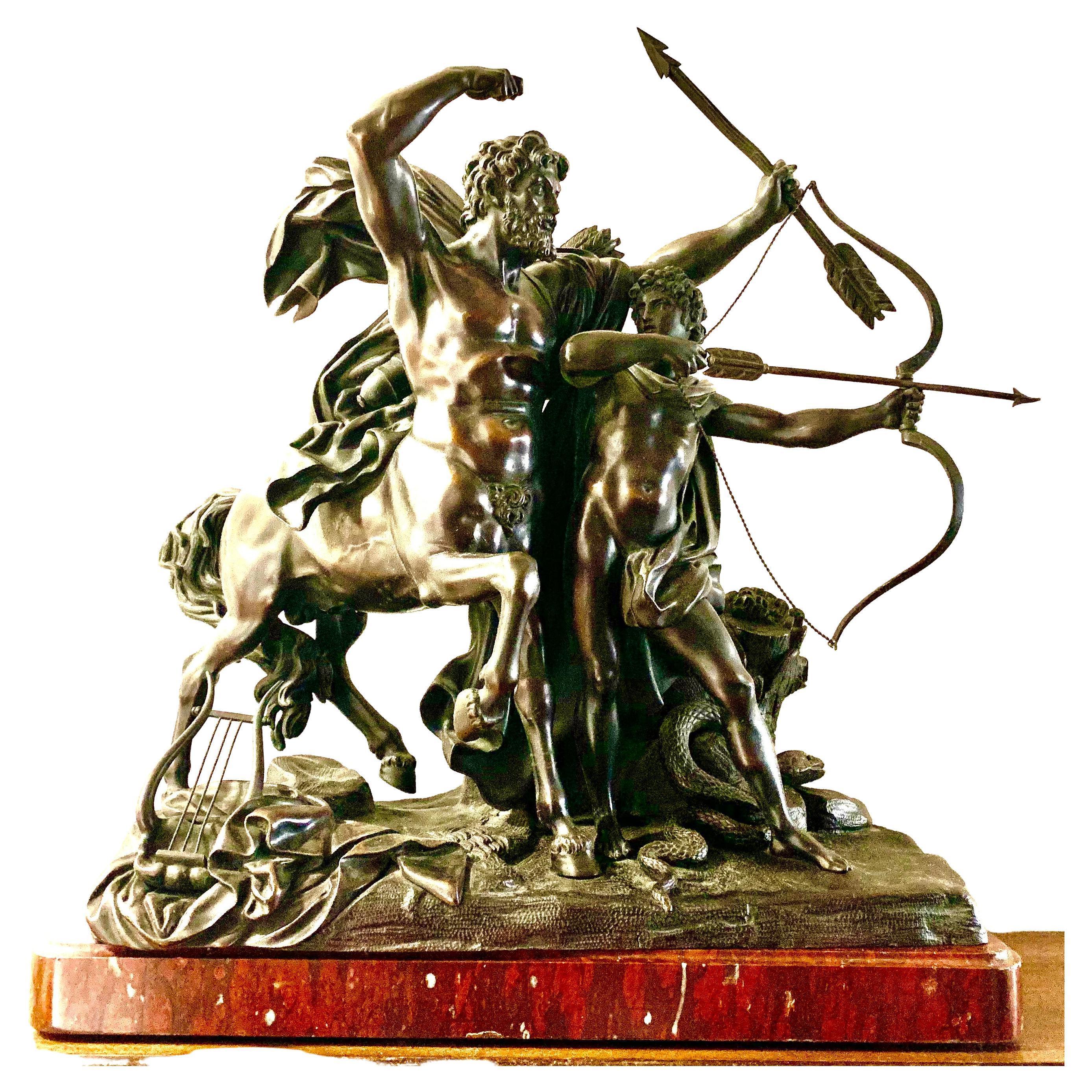 Éducation d'Achille par le Centaure Chiron, sculpture en bronze, Francois Rude