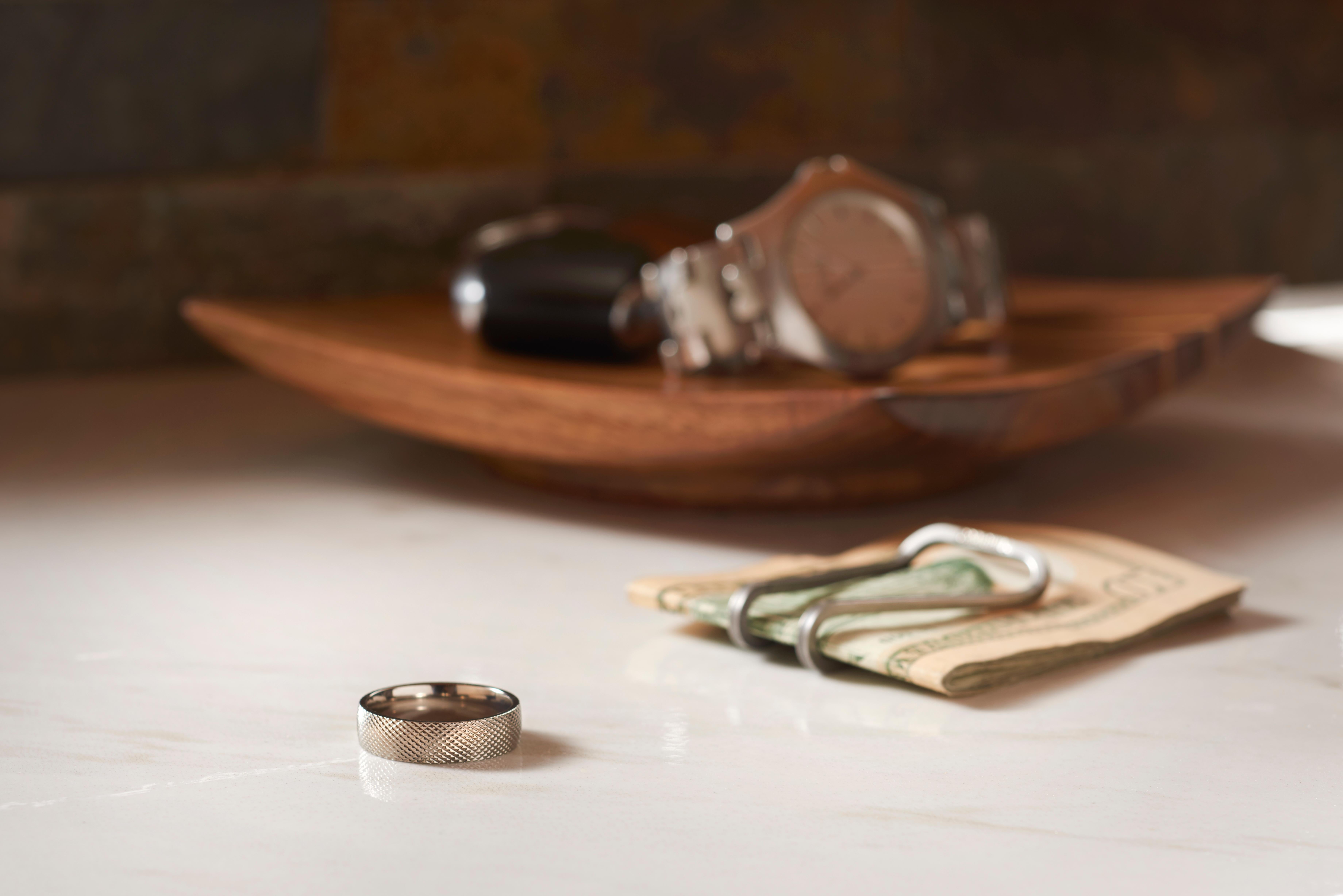 For Sale:  Eero : Flat Titanium Wedding Band with Flowing Silver Inlay Comfort Fit 3