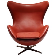 Vintage The Egg, Model 3316, Red Leather, by Arne Jacobsen and Fritz Ansen, 2001