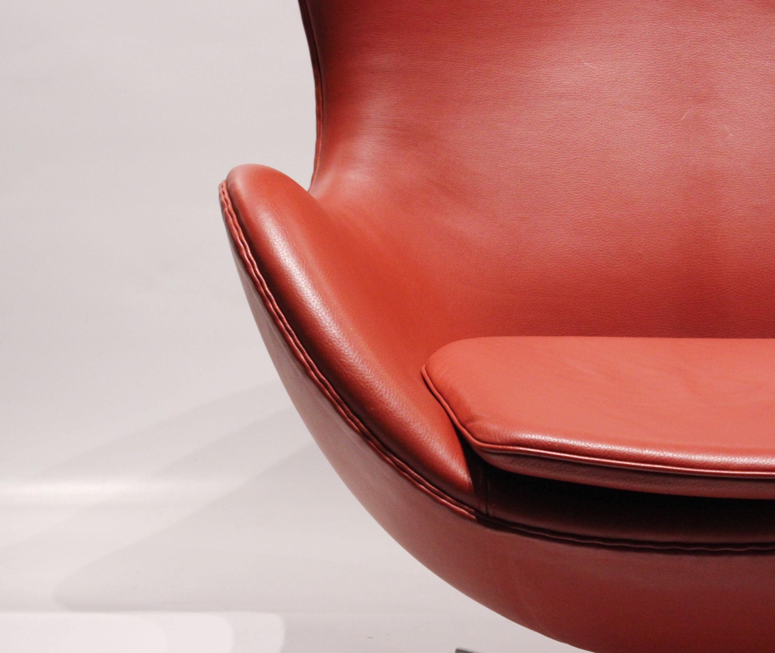 Scandinavian Modern The Egg, Model 3316, Red Leather, by Arne Jacobsen and Fritz Hansen, 2001