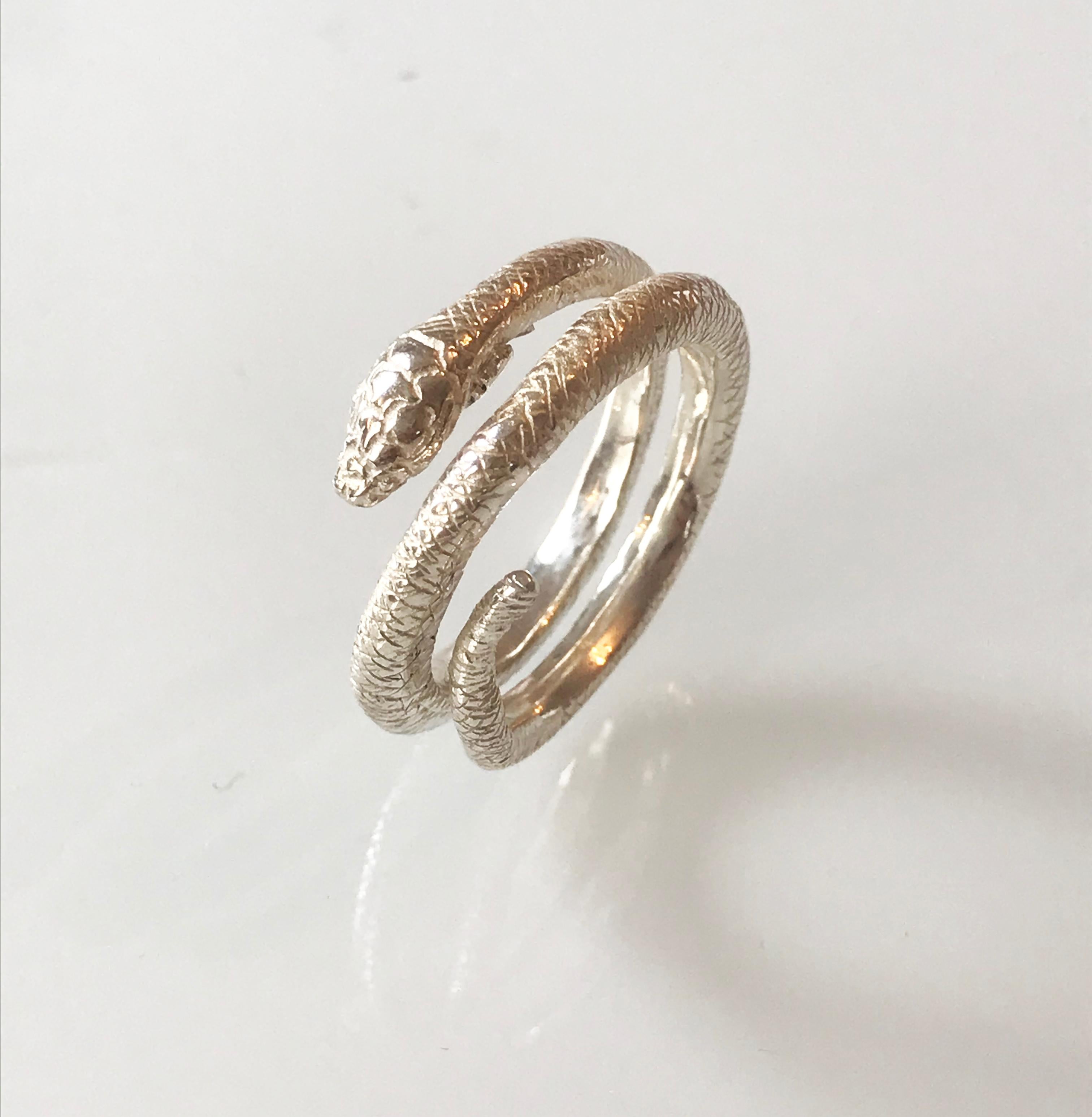 The Egyptian Wadjet Coiled Snake Ring in Sterling Silver In New Condition In London, GB