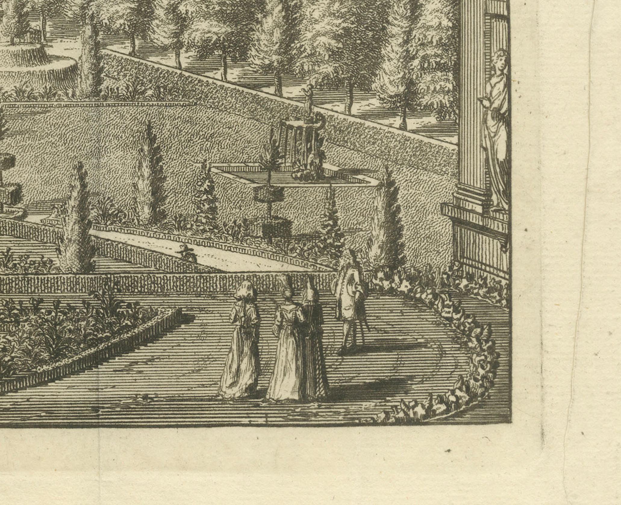 The Ekolsund Castle and Gardens in Sweden in Swidde's 1695 Engraving In Good Condition For Sale In Langweer, NL