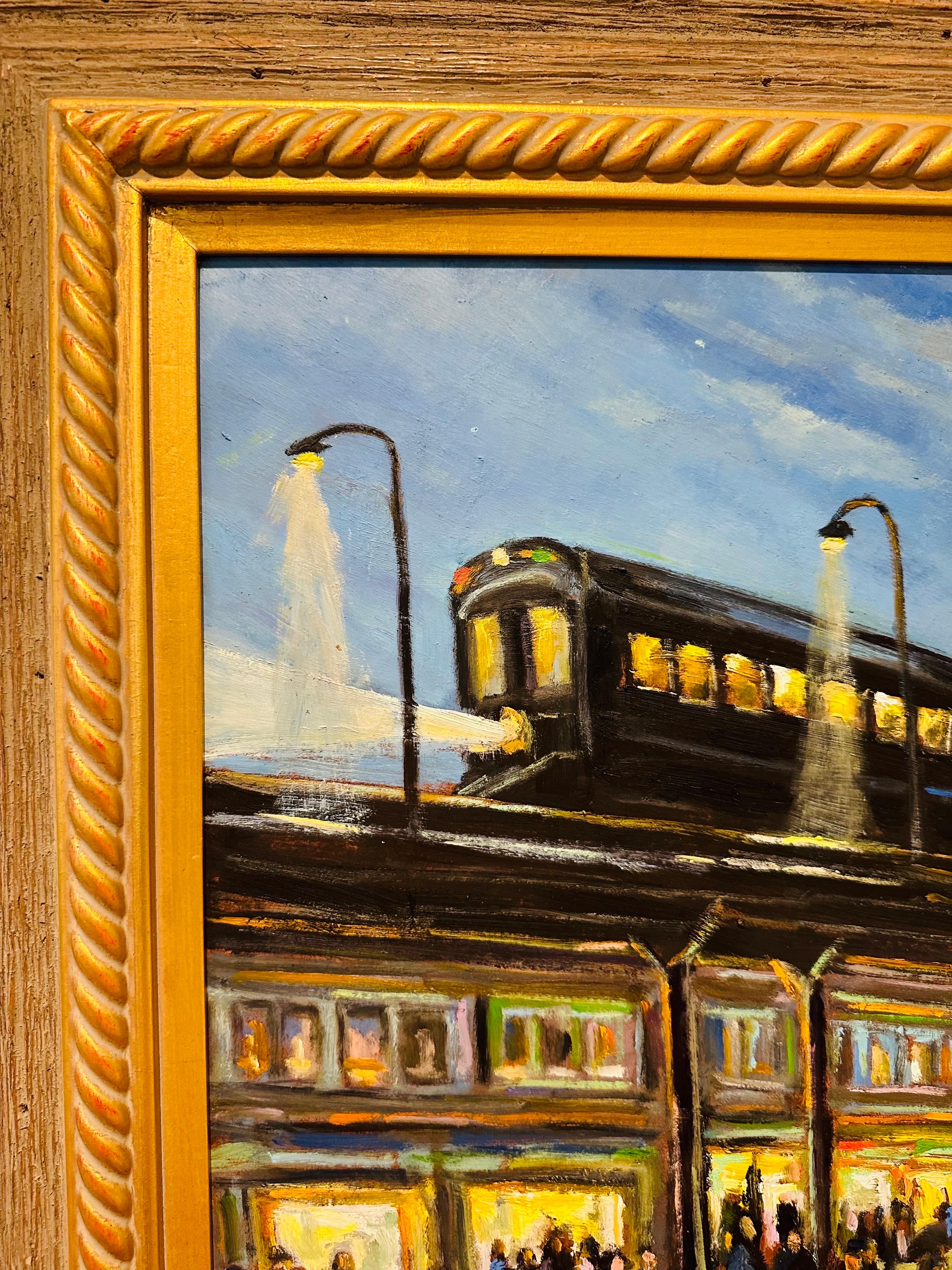 « The EL, New York City » Peinture à l'huile impressionniste d'une gare de métro par Willett en vente 1