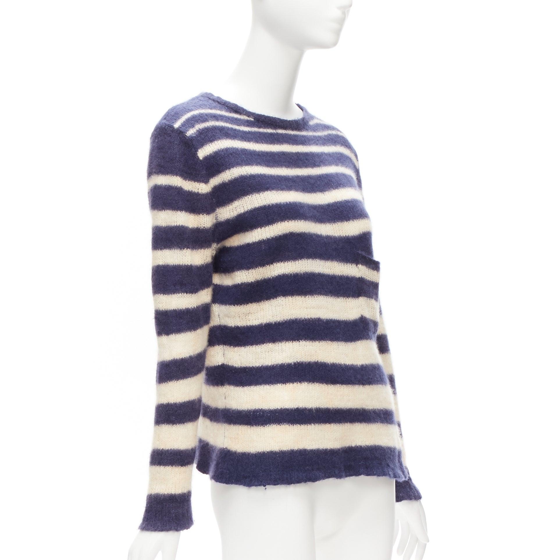 Beige THE ELDER STATESMAN 100% cashmere navy cream nautical stripes sweater S For Sale