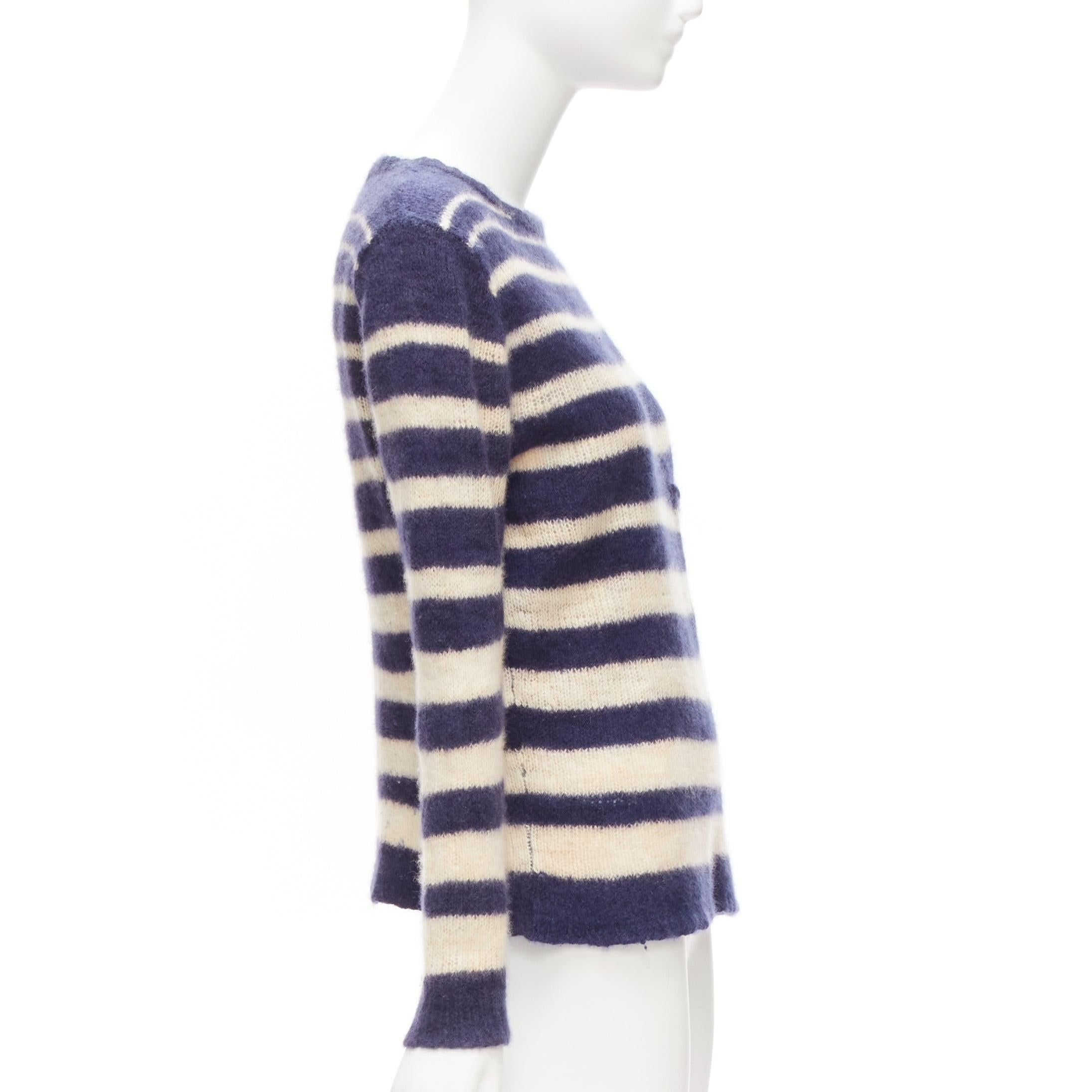 THE ELDER STATESMAN 100% cashmere navy cream nautical stripes sweater S In Excellent Condition For Sale In Hong Kong, NT