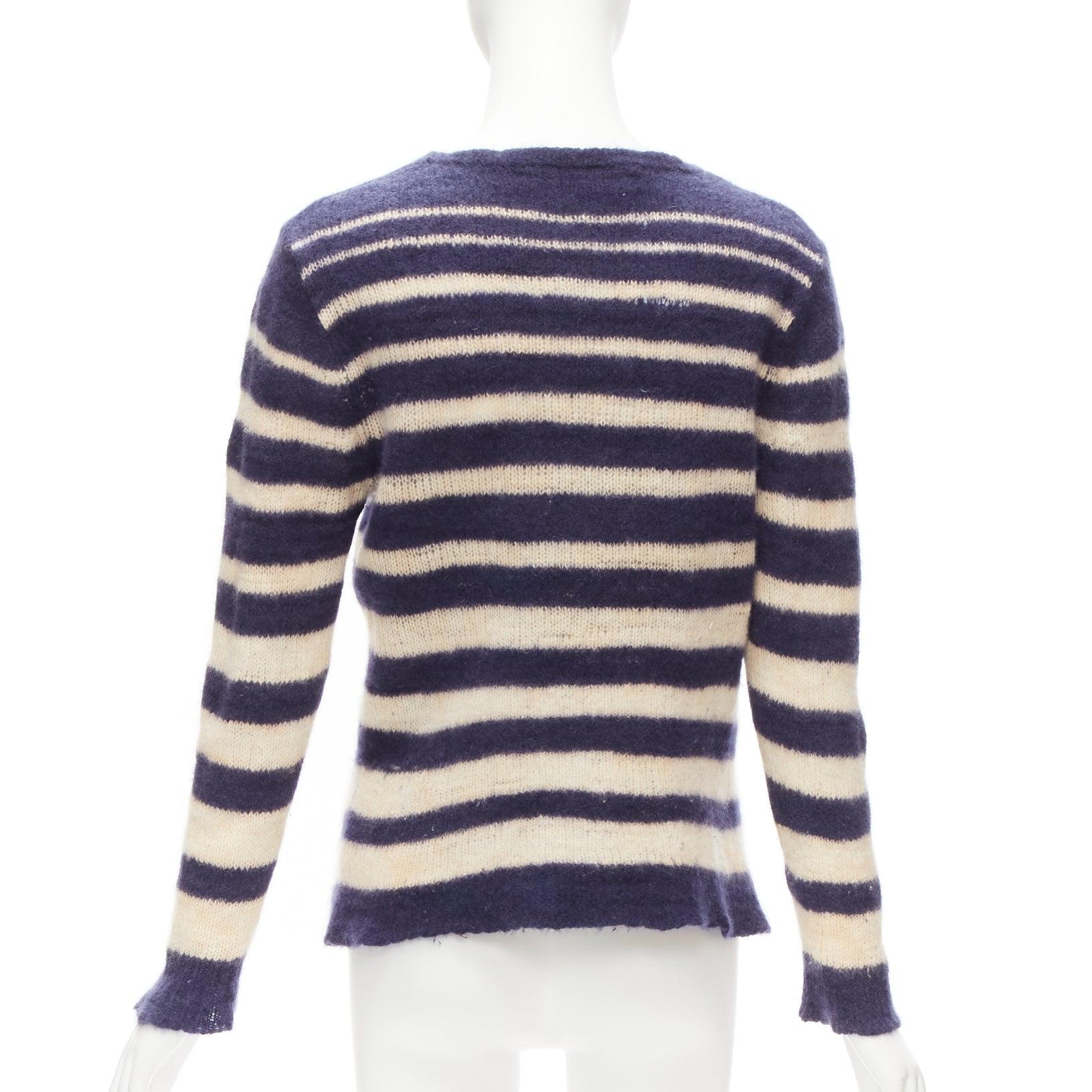 Women's THE ELDER STATESMAN 100% cashmere navy cream nautical stripes sweater S For Sale