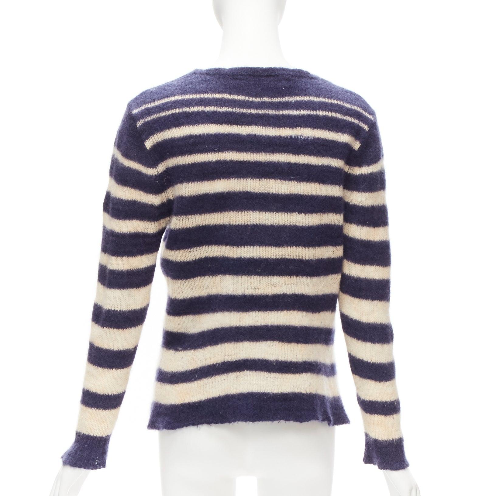 Women's THE ELDER STATESMAN 100% cashmere navy cream nautical stripes sweater S