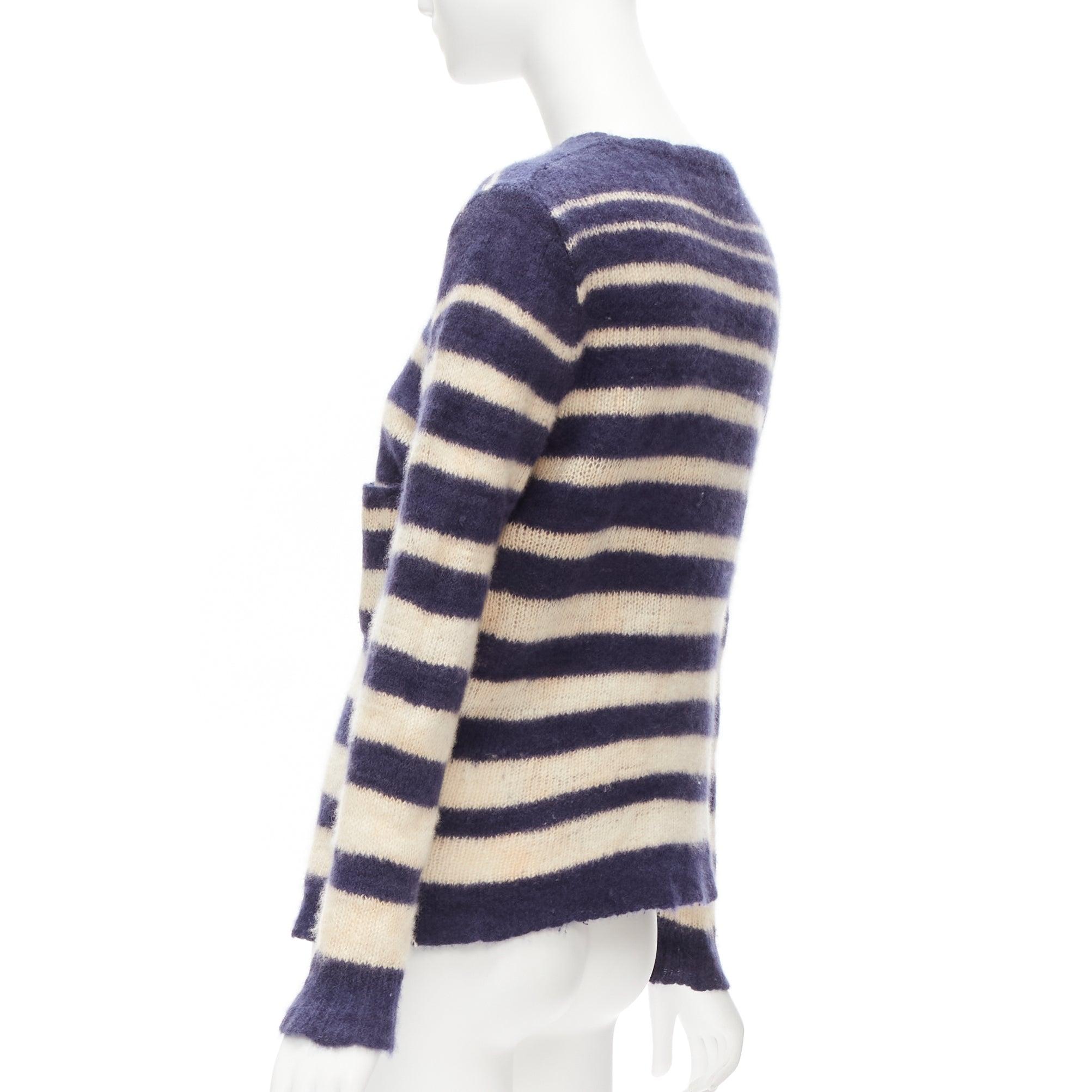THE ELDER STATESMAN 100% cashmere navy cream nautical stripes sweater S 1
