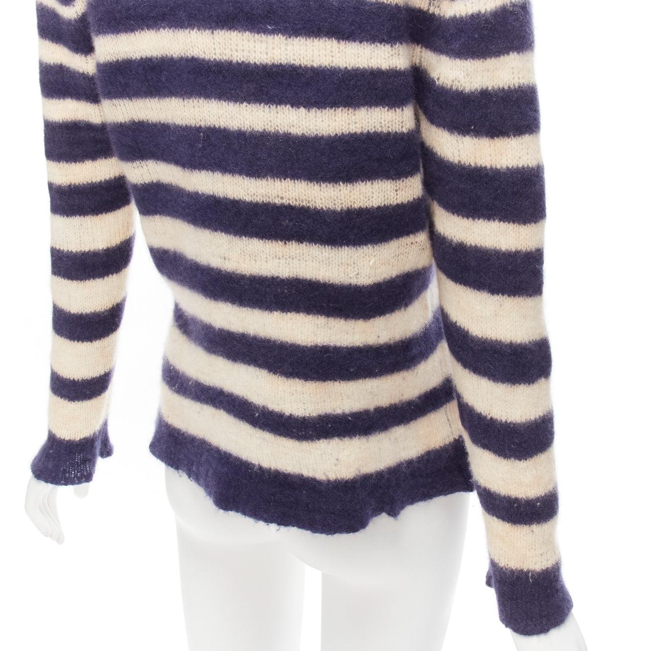 THE ELDER STATESMAN 100% cashmere navy cream nautical stripes sweater S For Sale 2