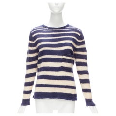 THE ELDER STATESMAN 100% cashmere navy cream nautical stripes sweater S