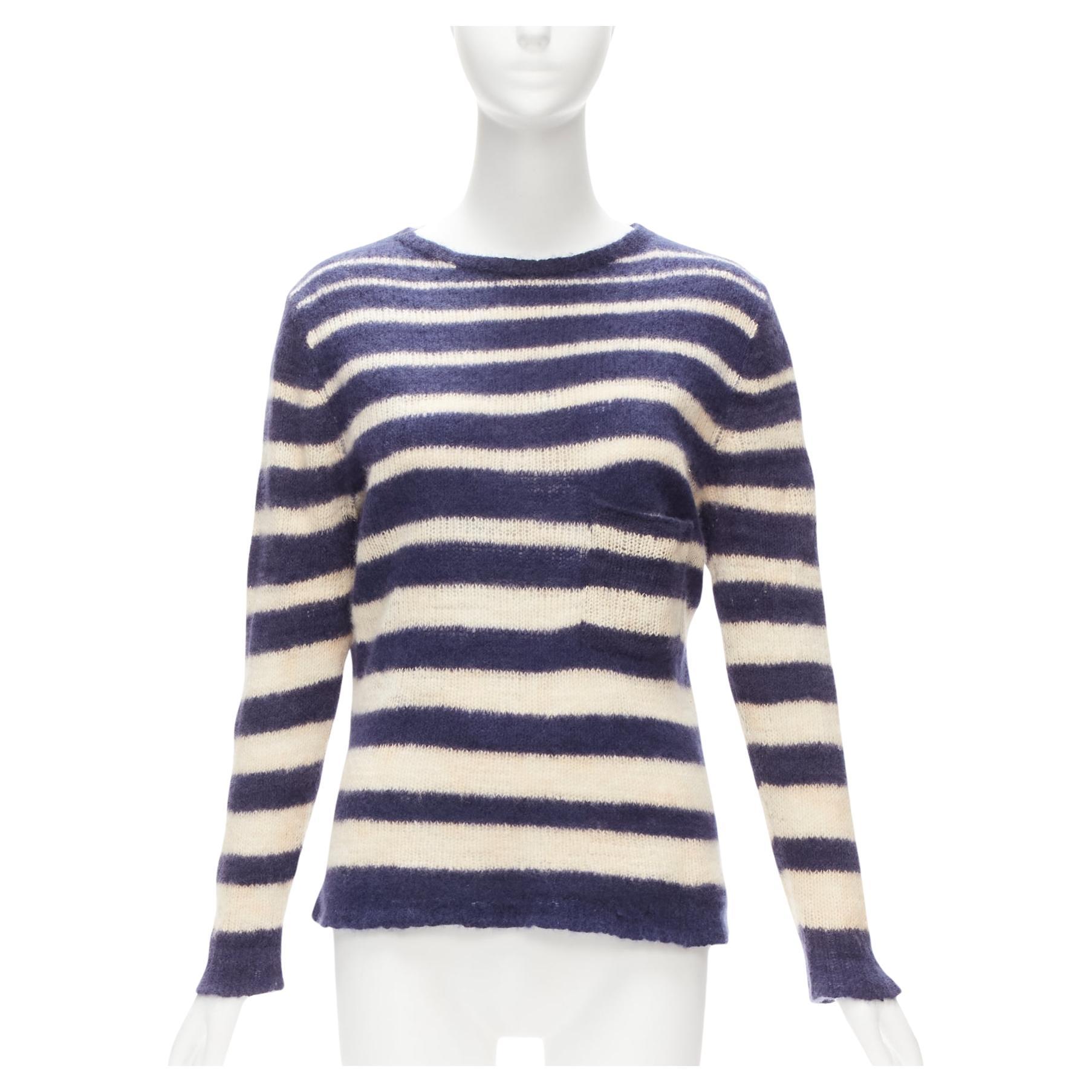 THE ELDER STATESMAN 100% cashmere navy cream nautical stripes sweater S For Sale