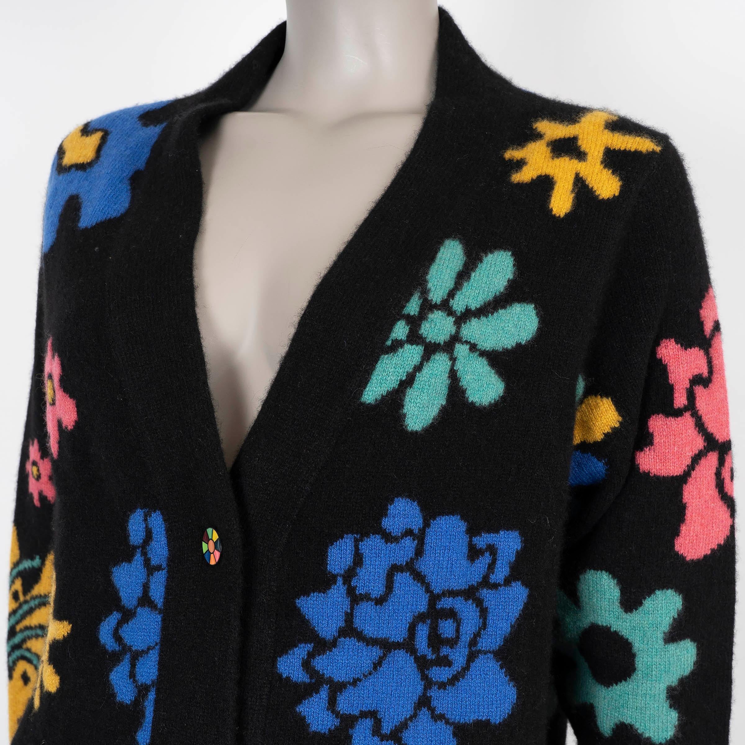 THE ELDER STATESMAN schwarz Kaschmir SOUND FLOWRS Strickjacke Pullover M Damen im Angebot