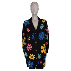 THE ELDER STATESMAN black cashmere SOUND FLOWRS Cardigan Sweater M