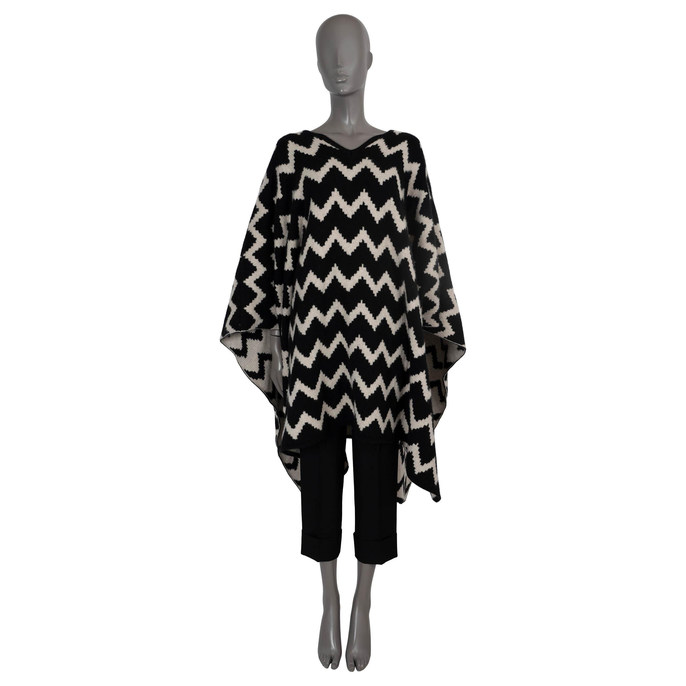 Women's THE ELDER STATESMAN black & cream cashmere ZIGGY KNIT PONCHO Jacket M/L